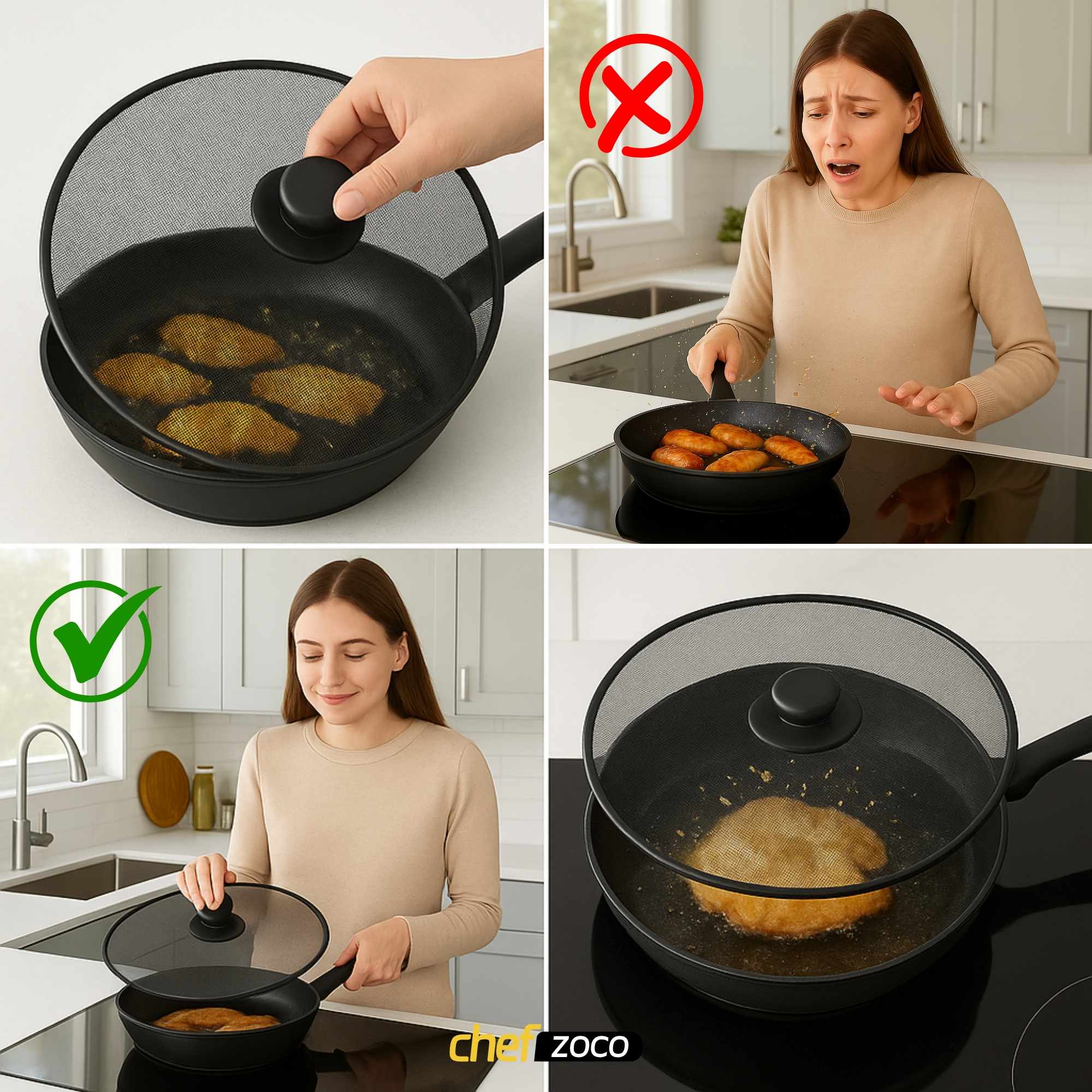 Tapa antisalpicaduras para sartén con malla antiadherente 29 cm - imagen 4