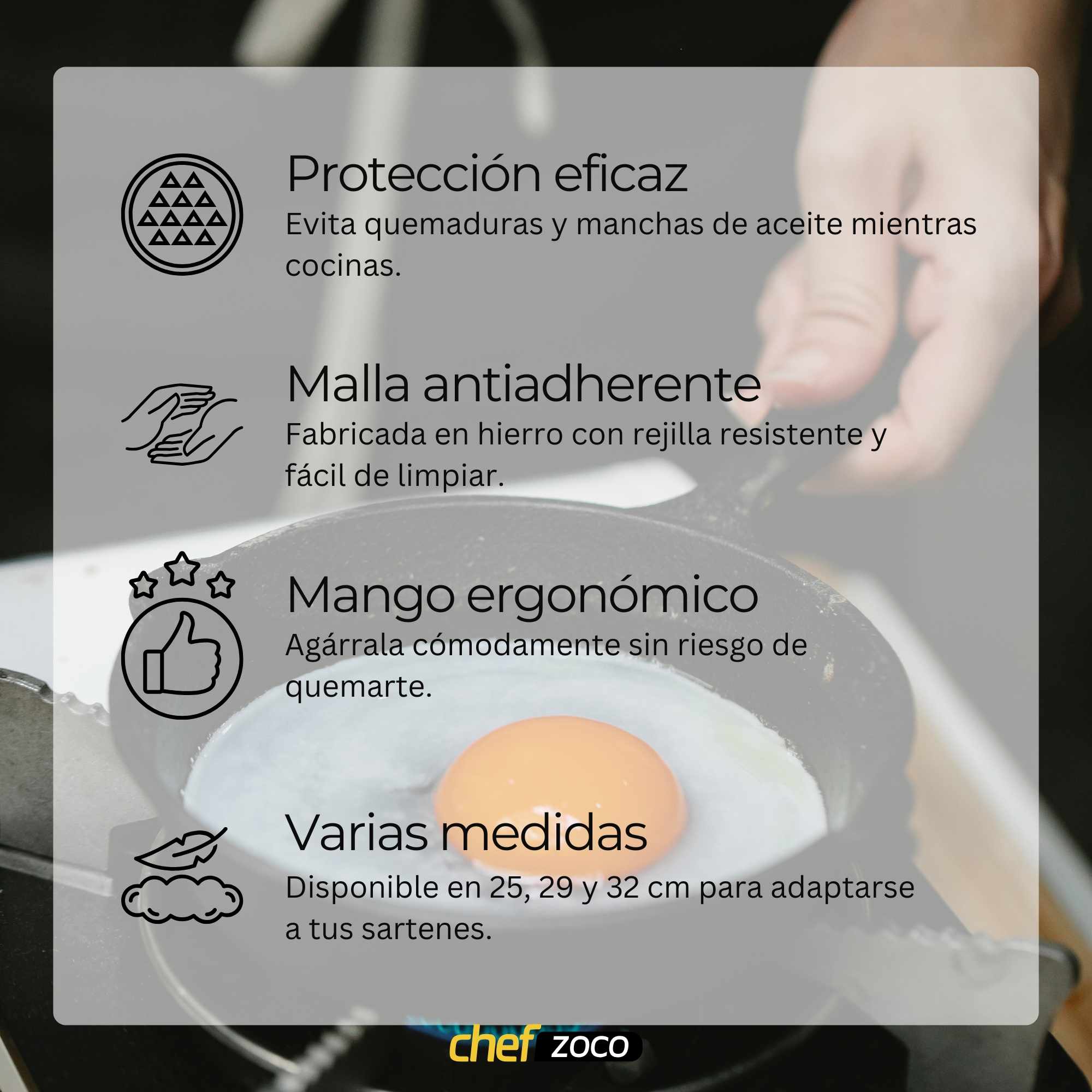 Tapa antisalpicaduras para sartén con malla antiadherente 29 cm - imagen 6