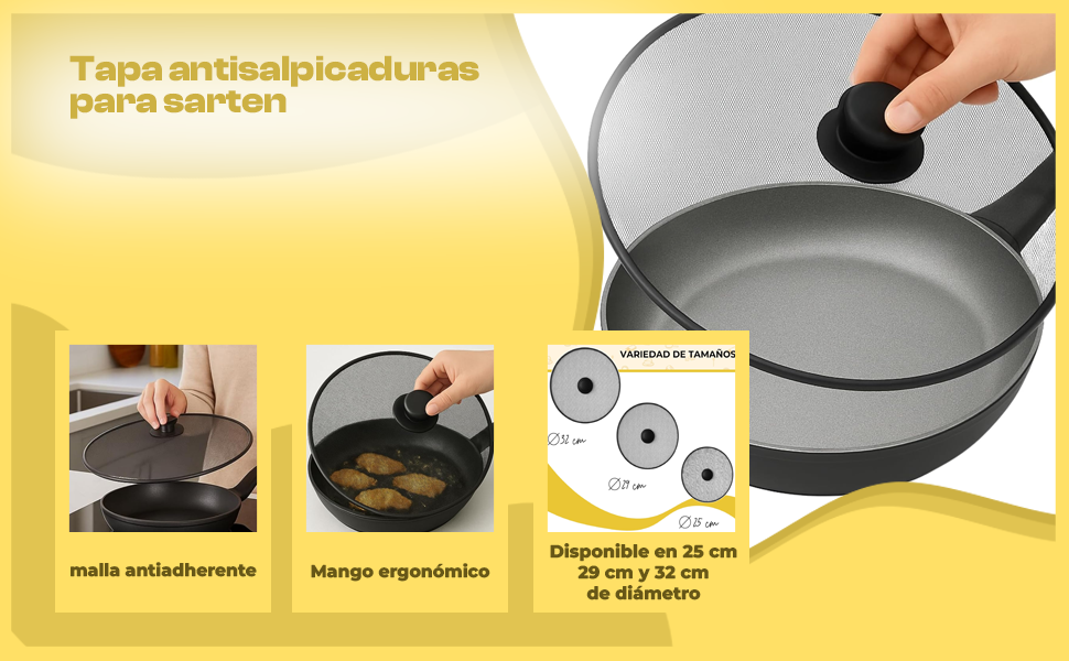 Banner - Tapa antisalpicaduras para sartén con malla antiadherente 29 cm