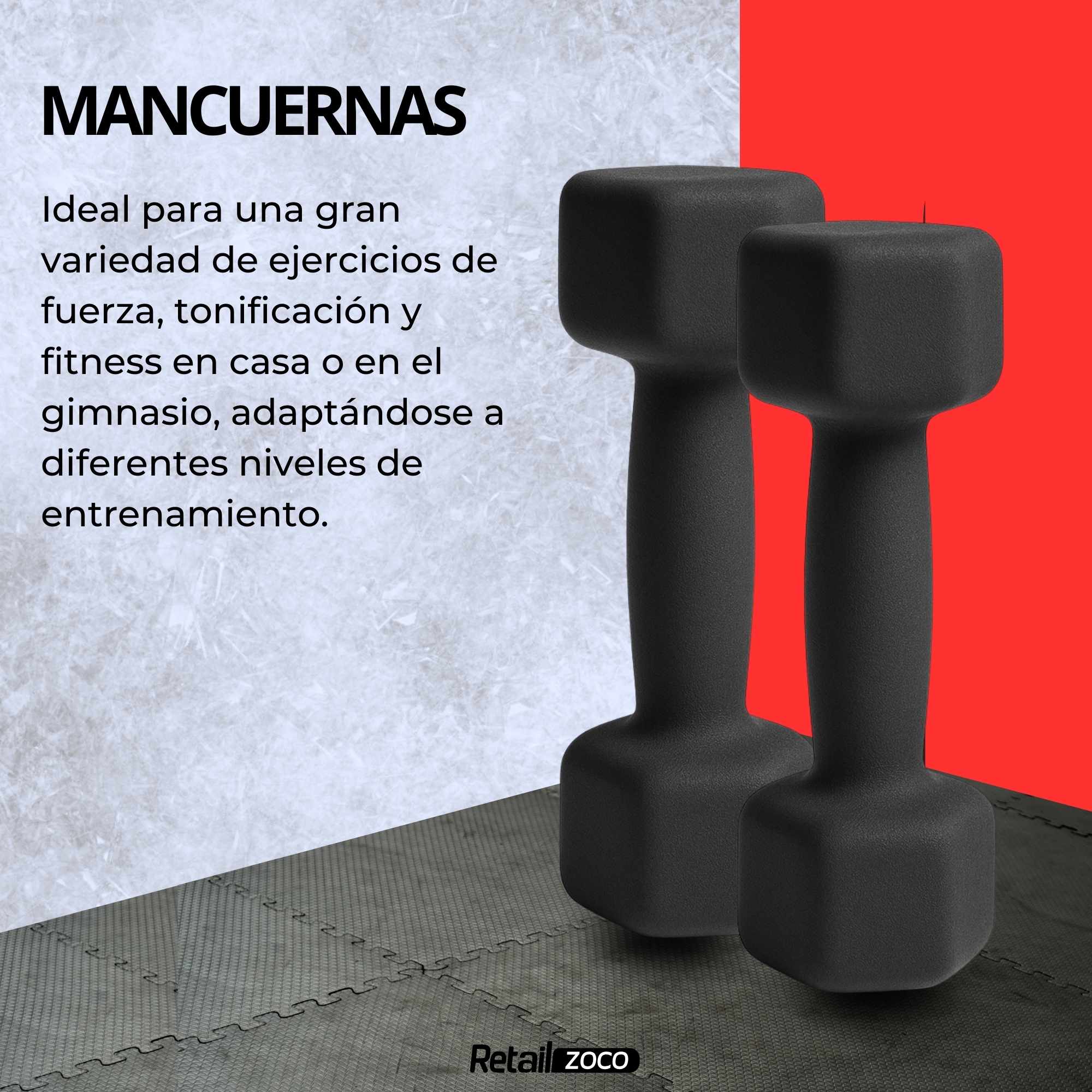 Mancuerna de neopreno hexagonal fitness Negro 5 Kg - imagen 2