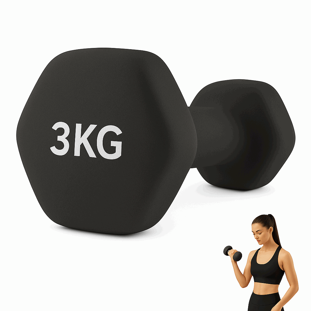 Mancuerna de neopreno hexagonal fitness Negro 3 Kg