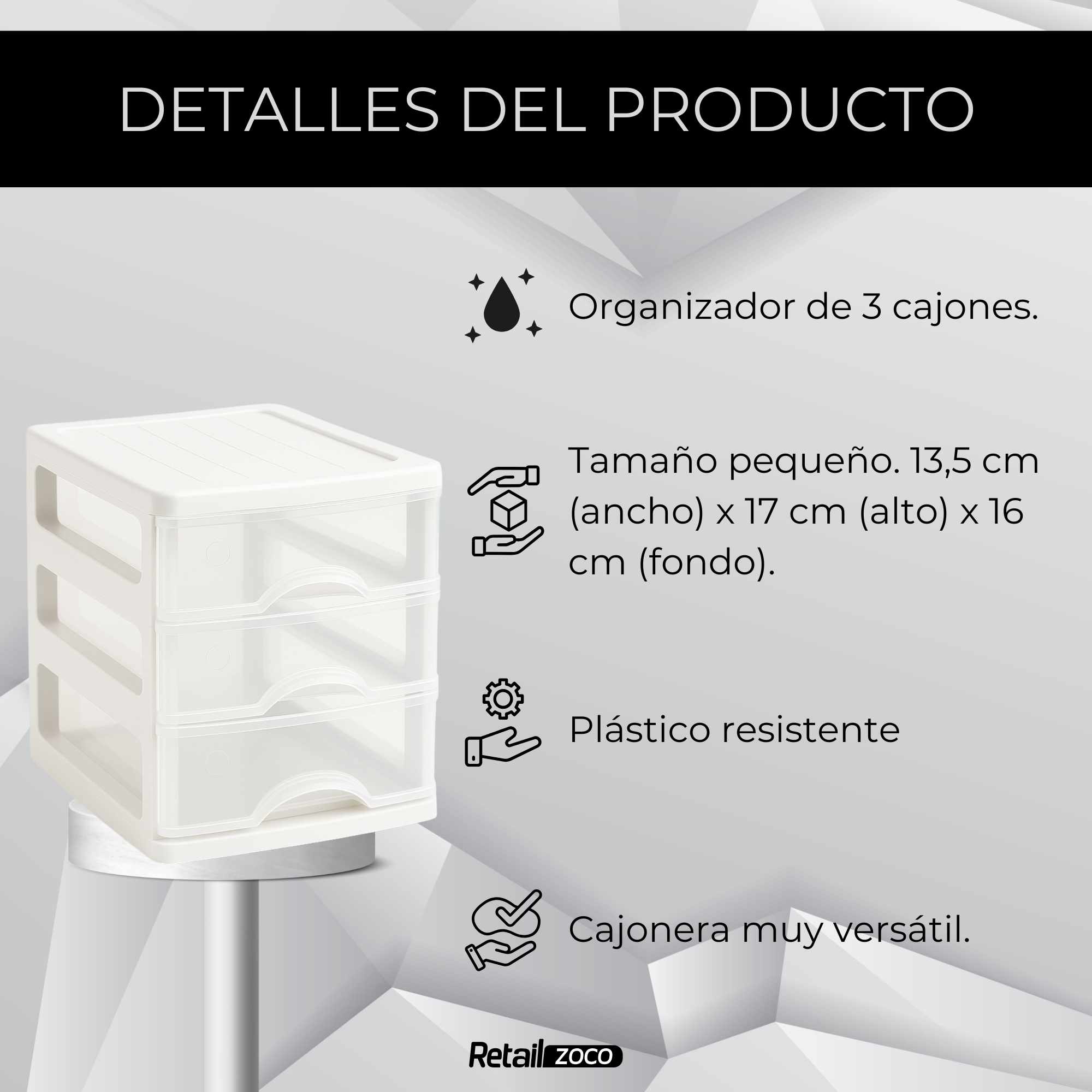 Cajonera de plastico 3 niveles Turia Blanco - imagen 3