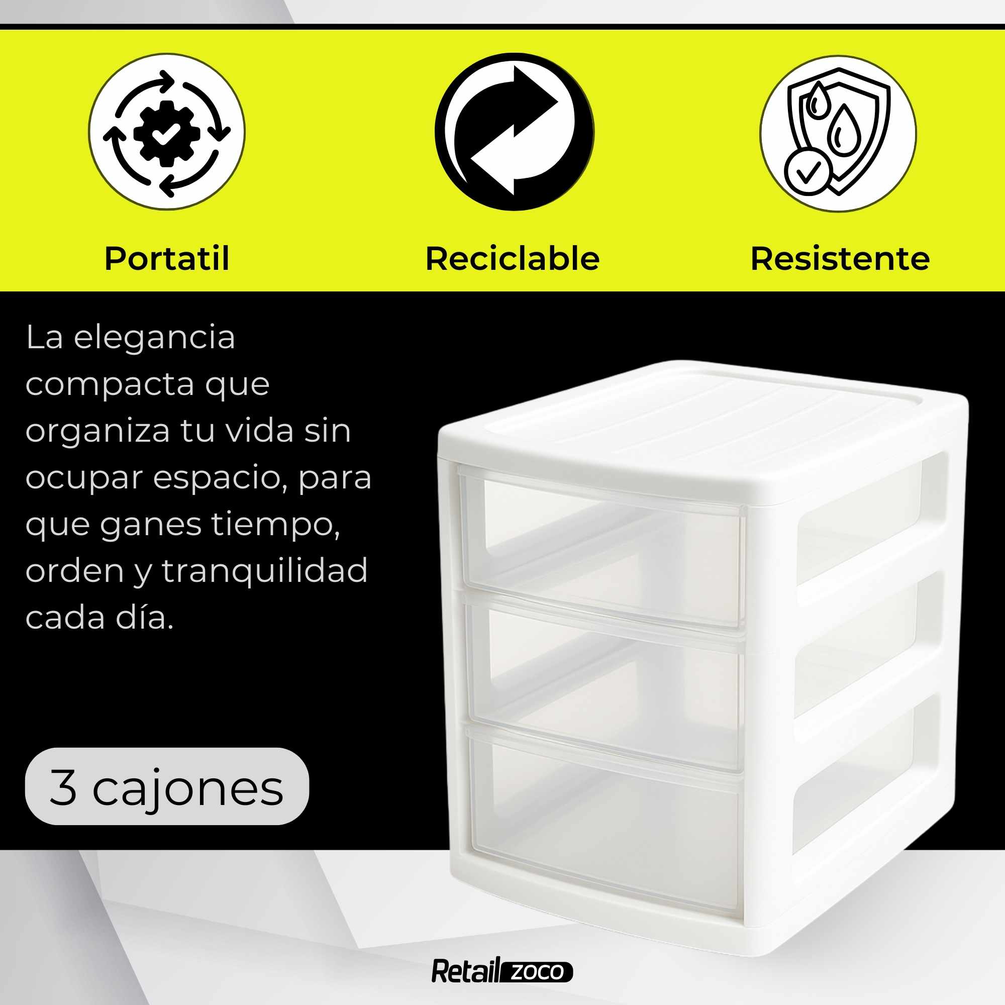 Cajonera de plastico 3 niveles Turia Blanco - imagen 4