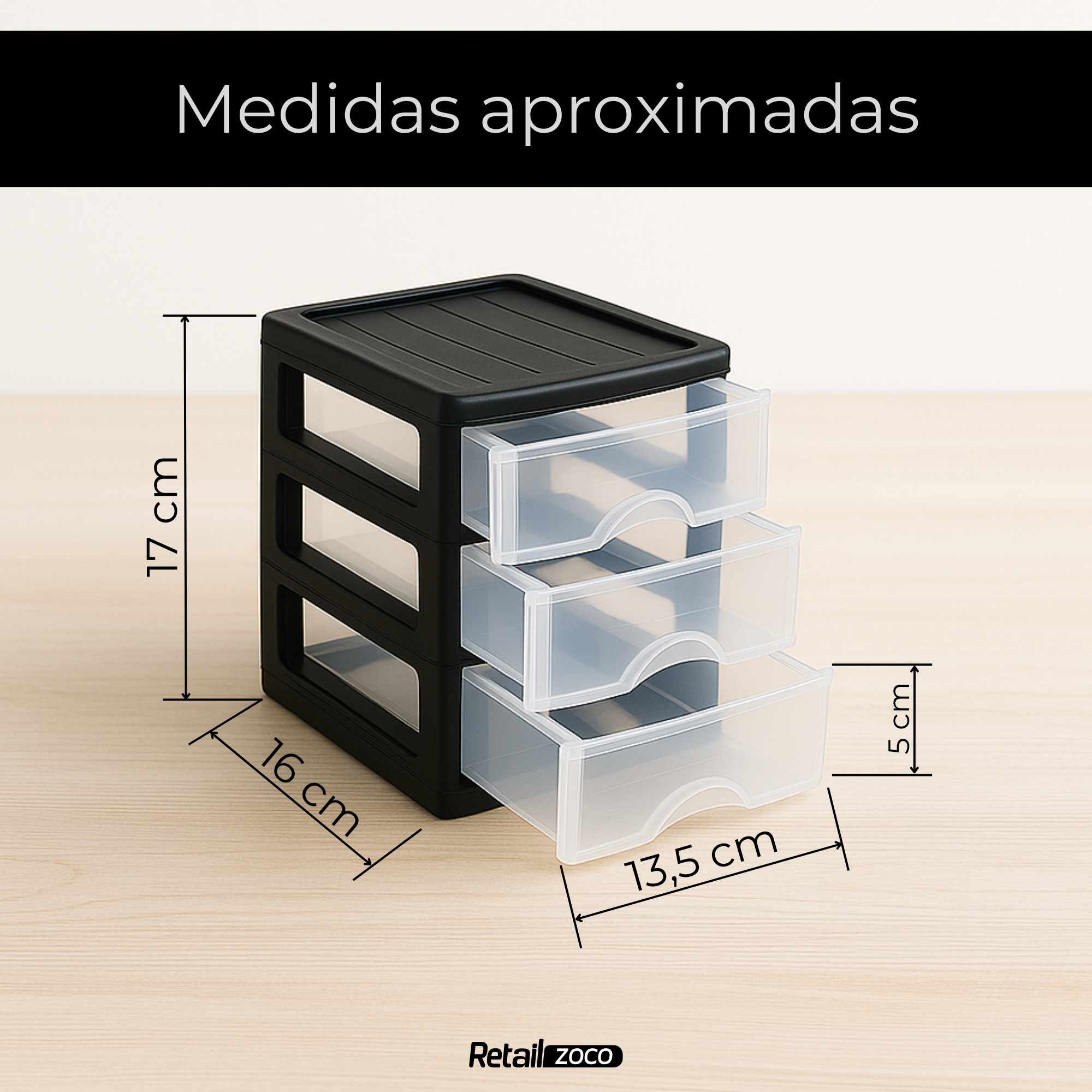 Cajonera de plastico 3 niveles Turia Negro - imagen 6