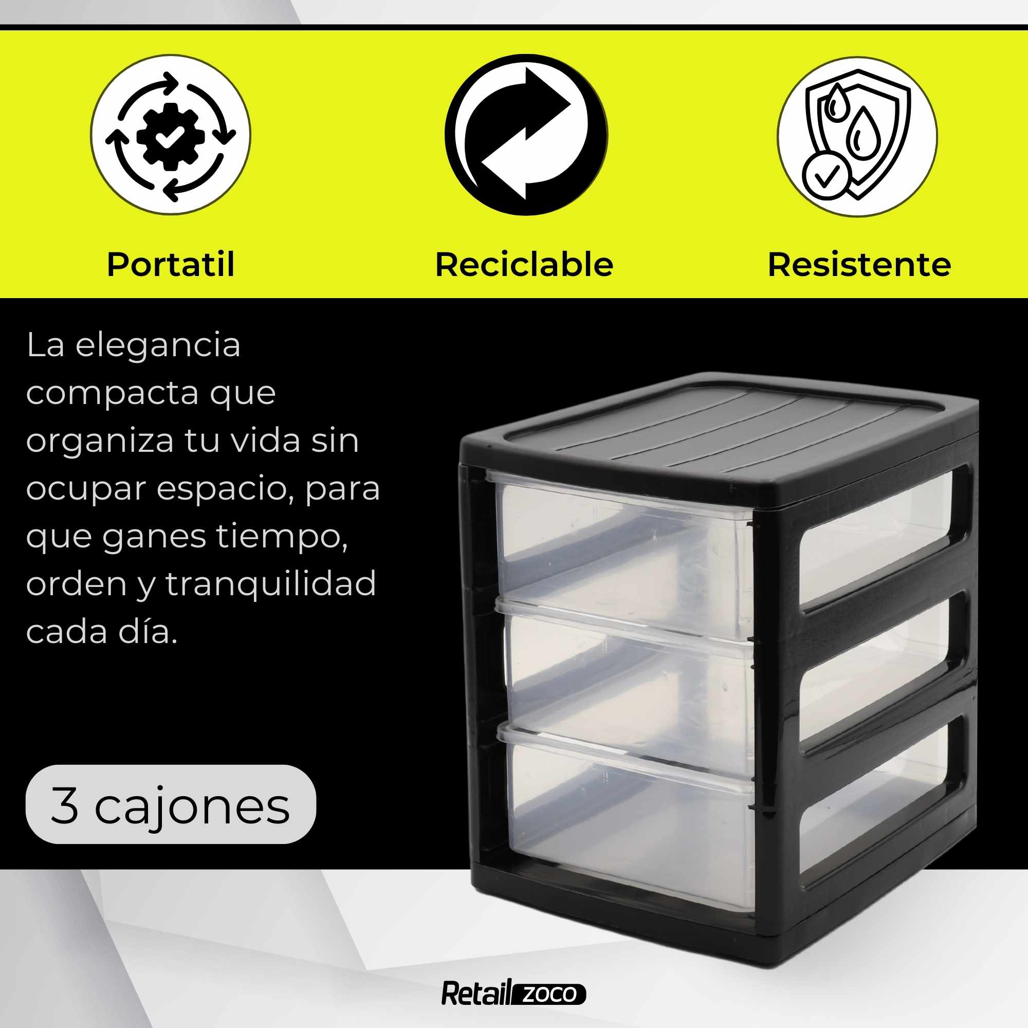Cajonera de plastico 3 niveles Turia Negro - imagen 4