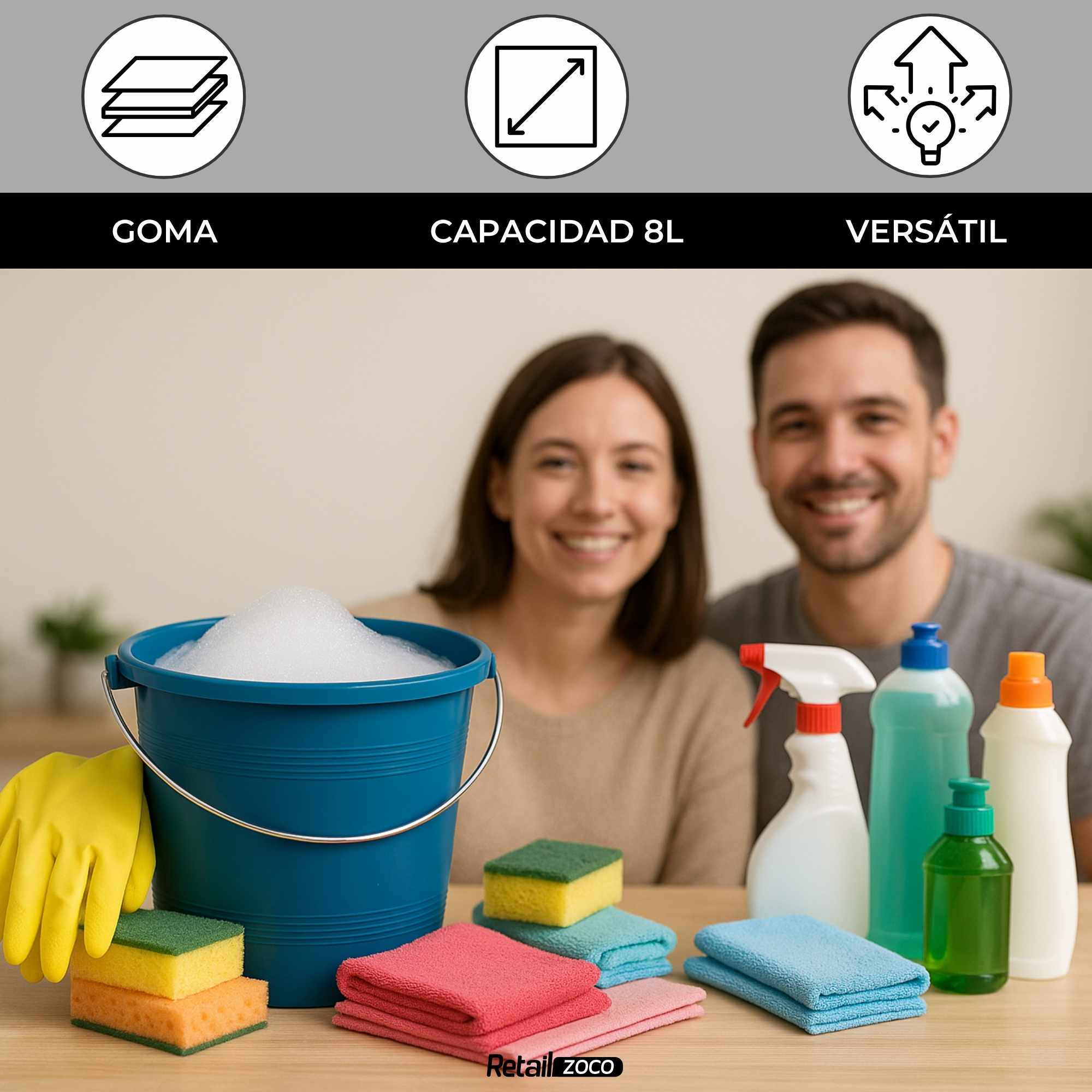 Cubo engomado plástico 8 Litros Azul - imagen 2