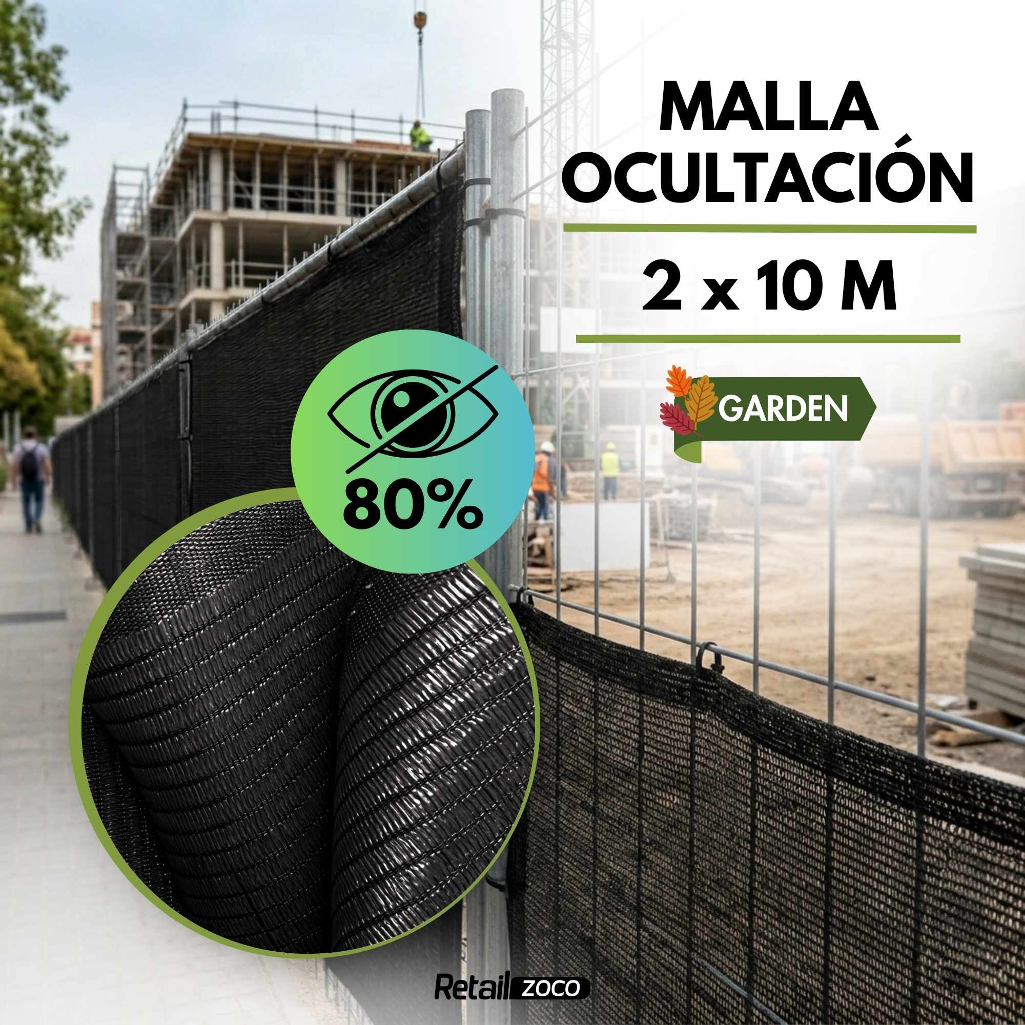 Malla de ocultación 90gr/m2 de 2 x 10 Metros Negro - imagen 2