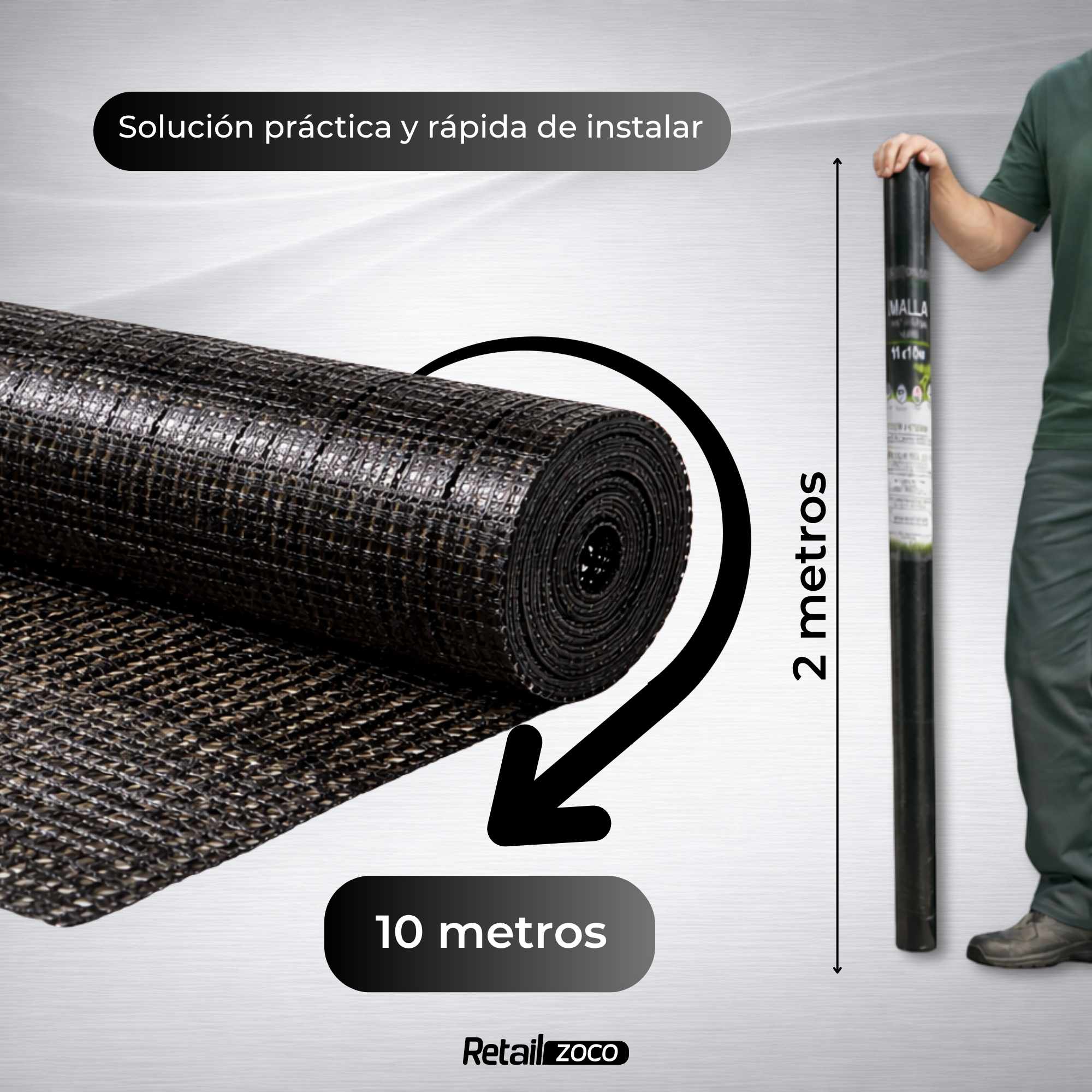 Malla de ocultación 90gr/m2 de 2 x 10 Metros Negro - imagen 4