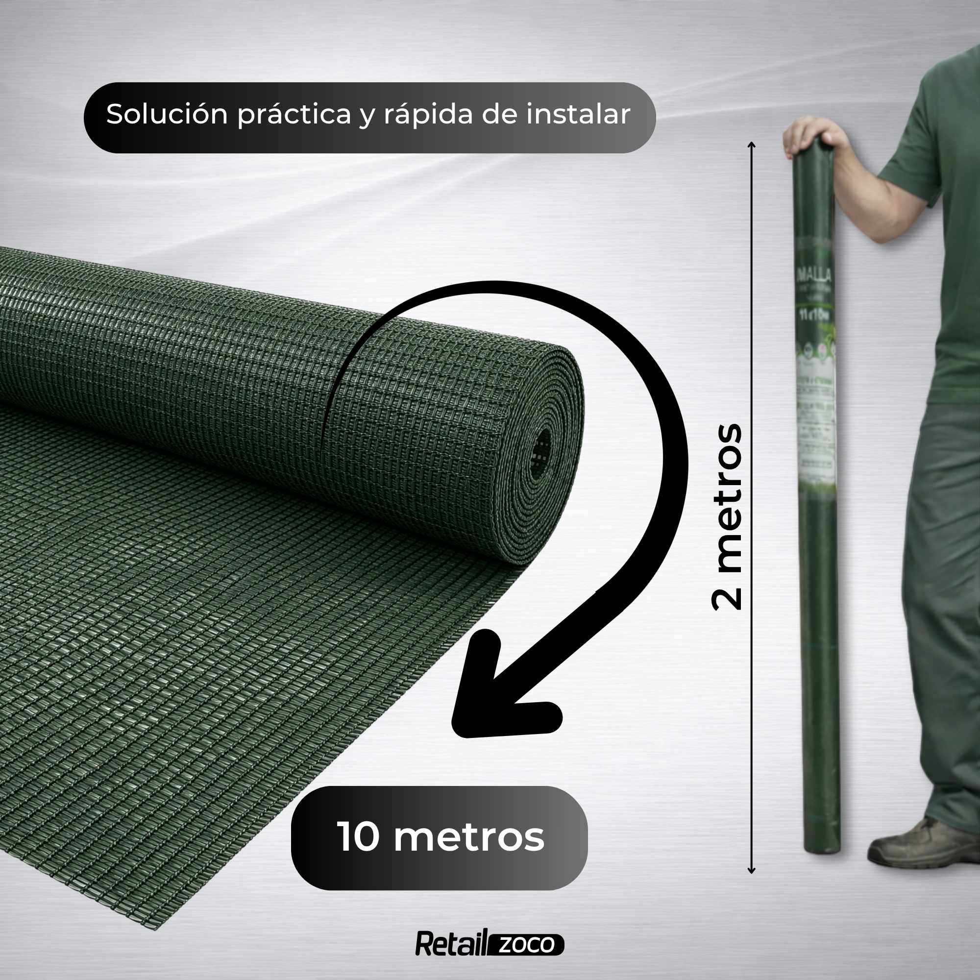 Malla de ocultación 90gr/m2 de 2 x 10 Metros Verde - imagen 4