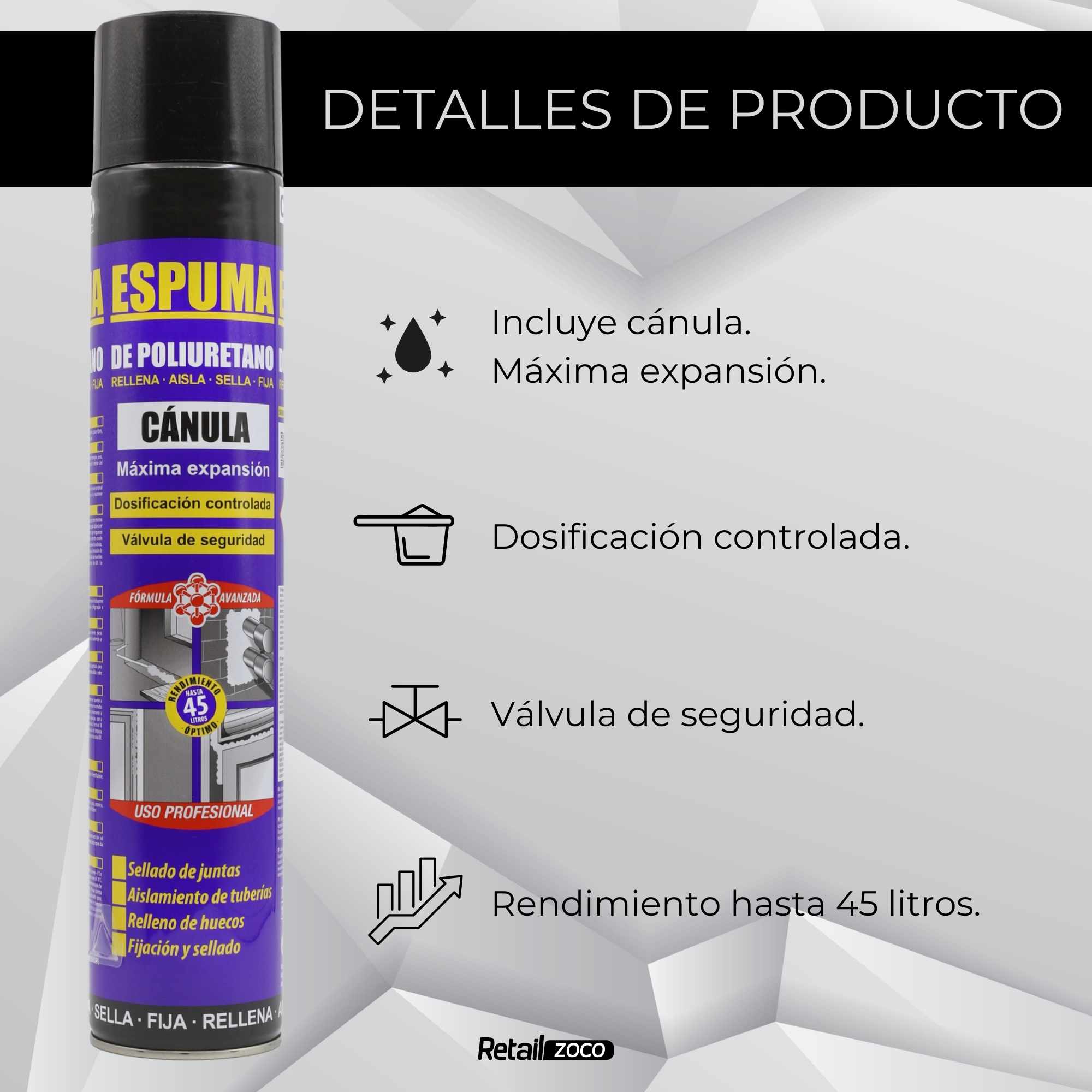 Espuma de Poliuretano Alta Expansión 750 ml con canula - imagen 2