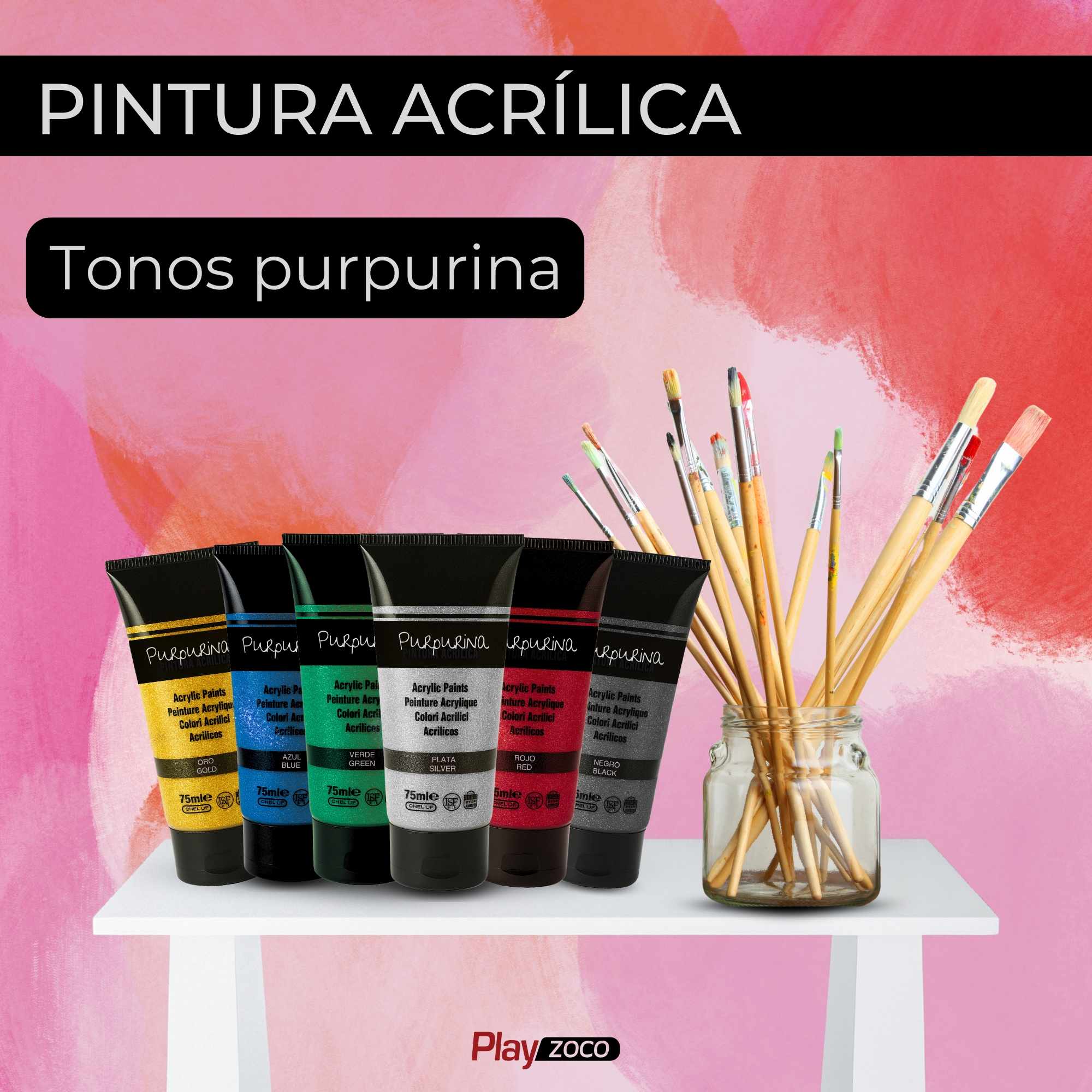 Pack Pinturas acrilicas Purpurina de 6 Colores para lienzos y Manualidades 75 ml - imagen 2