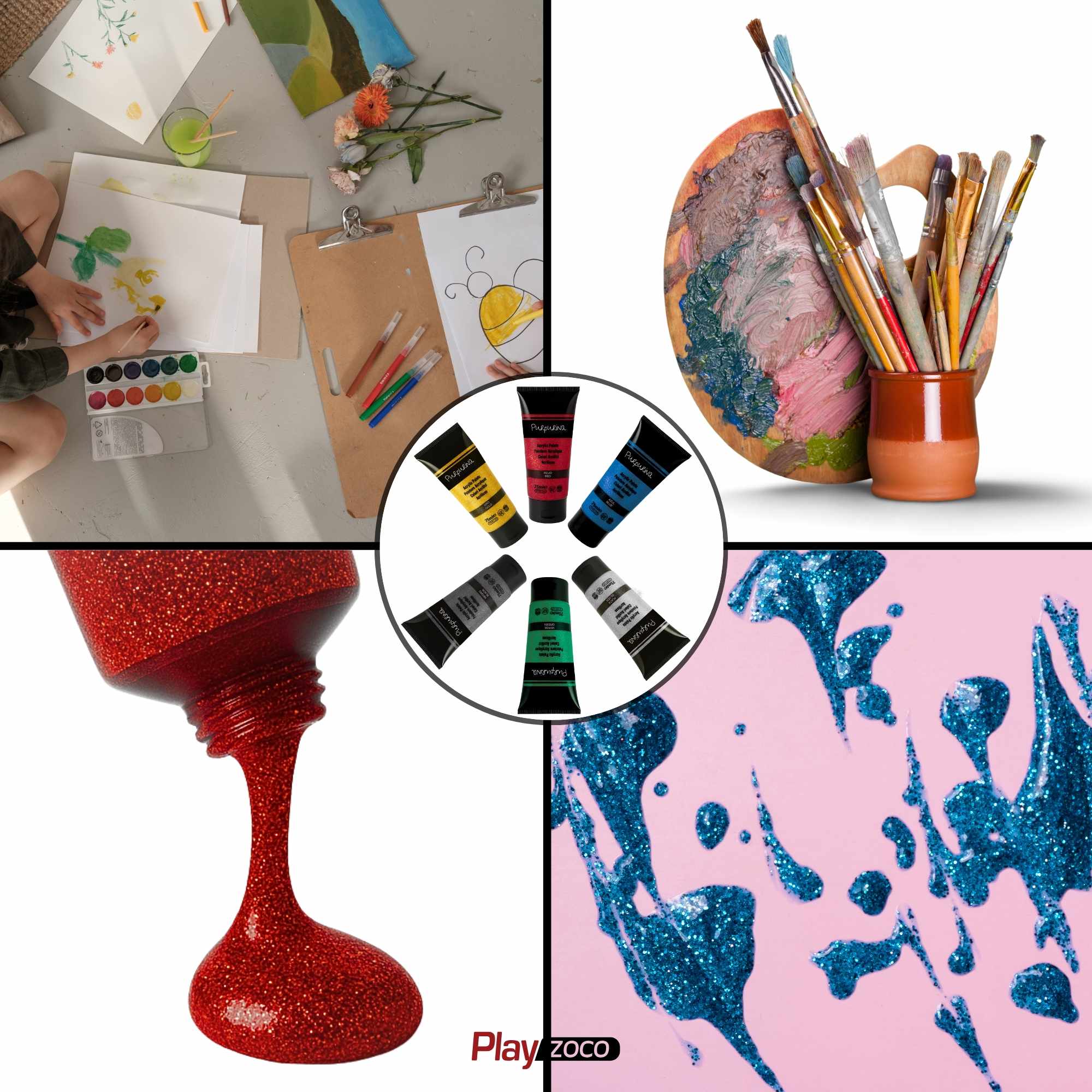 Pack Pinturas acrilicas Purpurina de 6 Colores para lienzos y Manualidades 75 ml - imagen 4