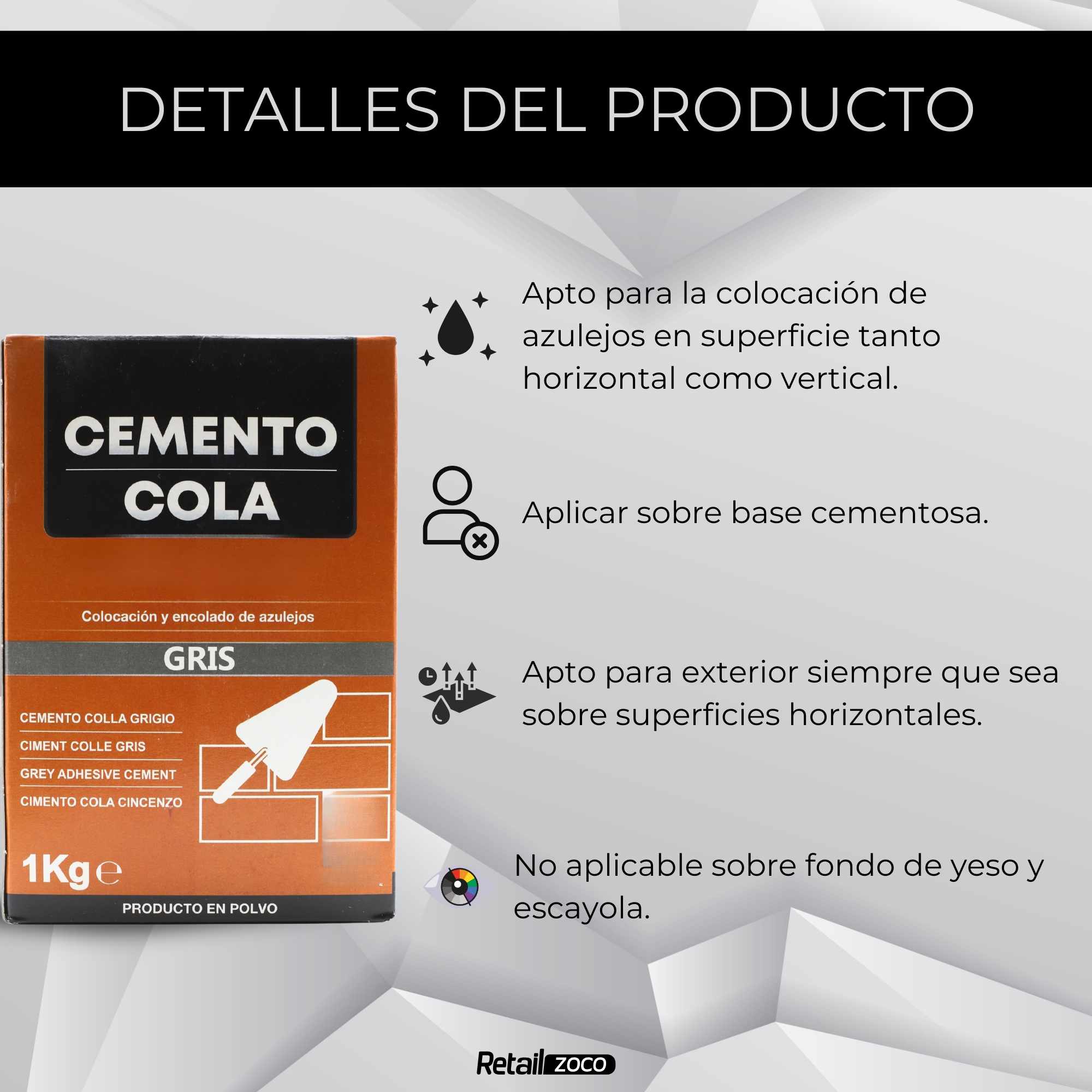 Cemento cola gris para colocación y encolado de azulejos en polvo 1 Kg - imagen 3