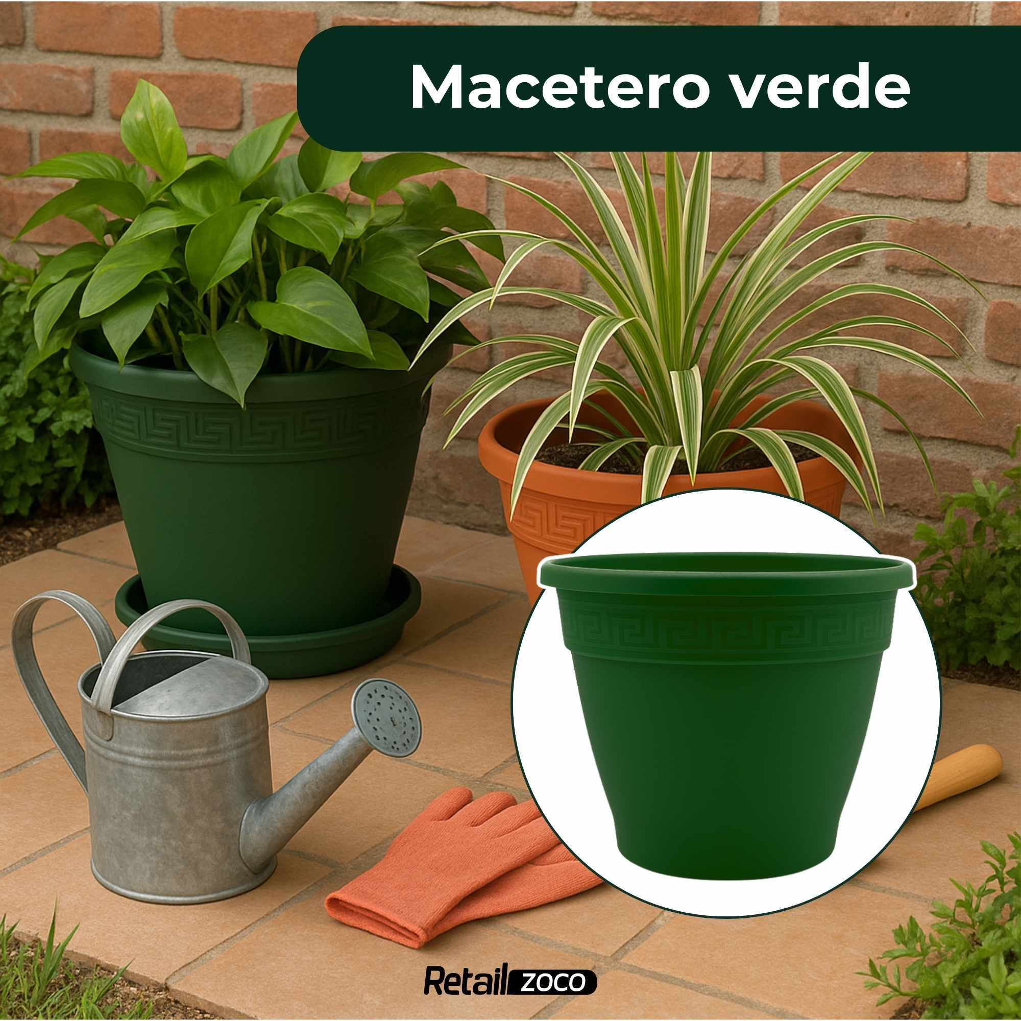 Macetero redondo de plastico 18 cm Verde - imagen 2