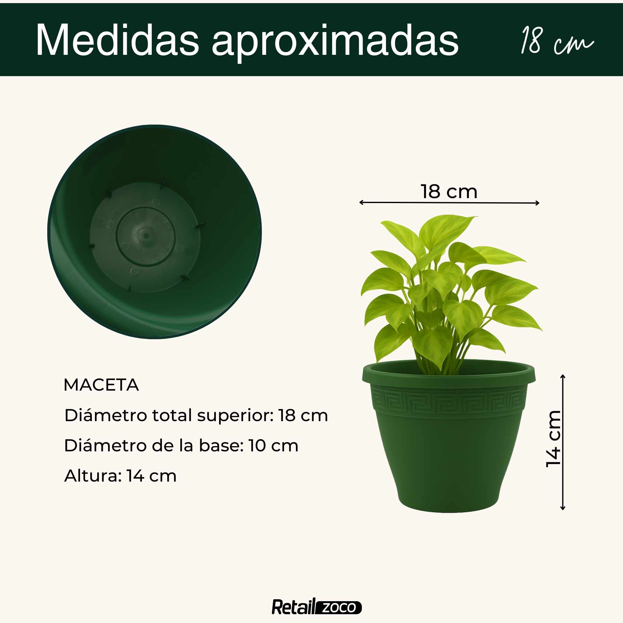 Macetero redondo de plastico 18 cm Verde - imagen 4