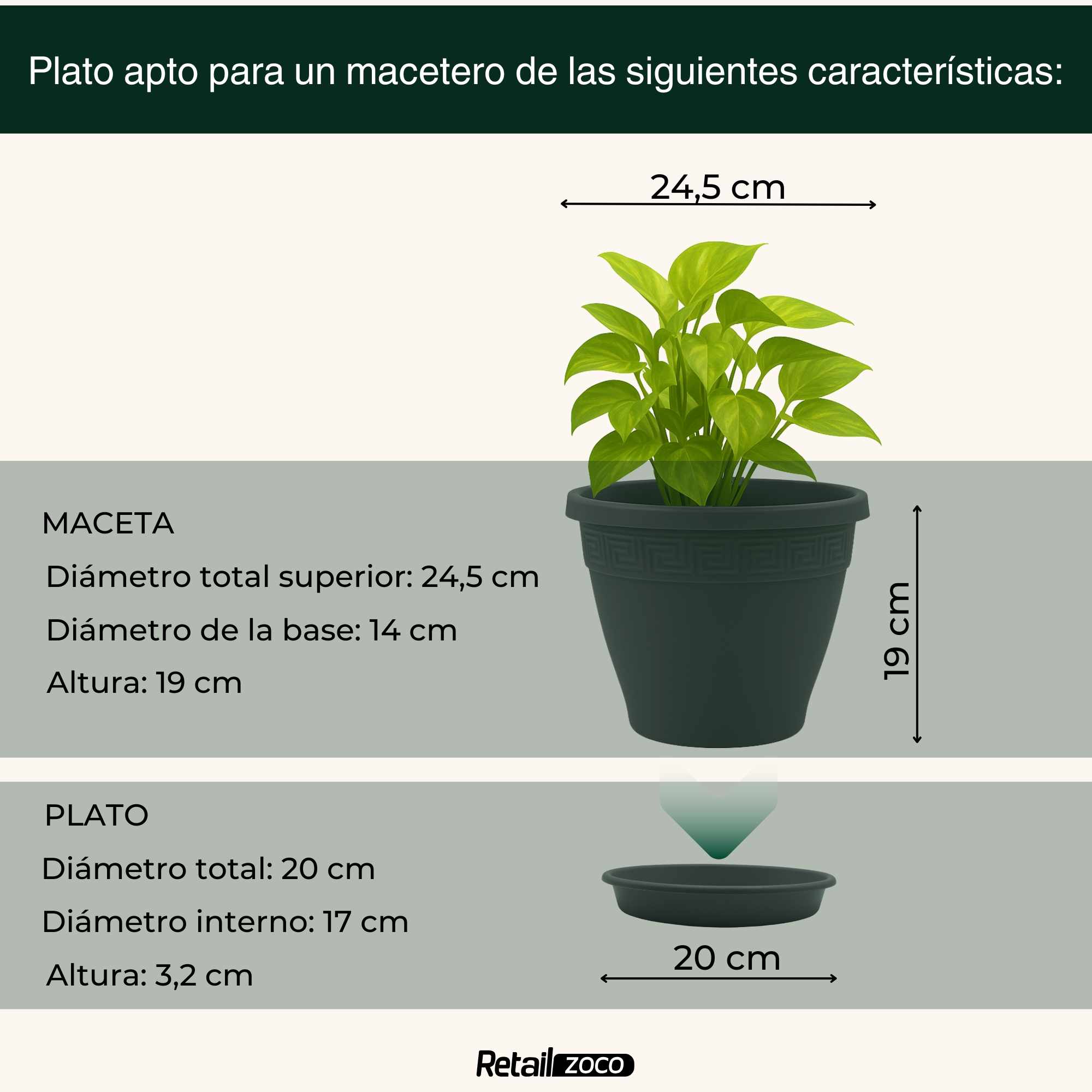 Plato de maceta Antracita apto para maceta de 25 cm - imagen 3