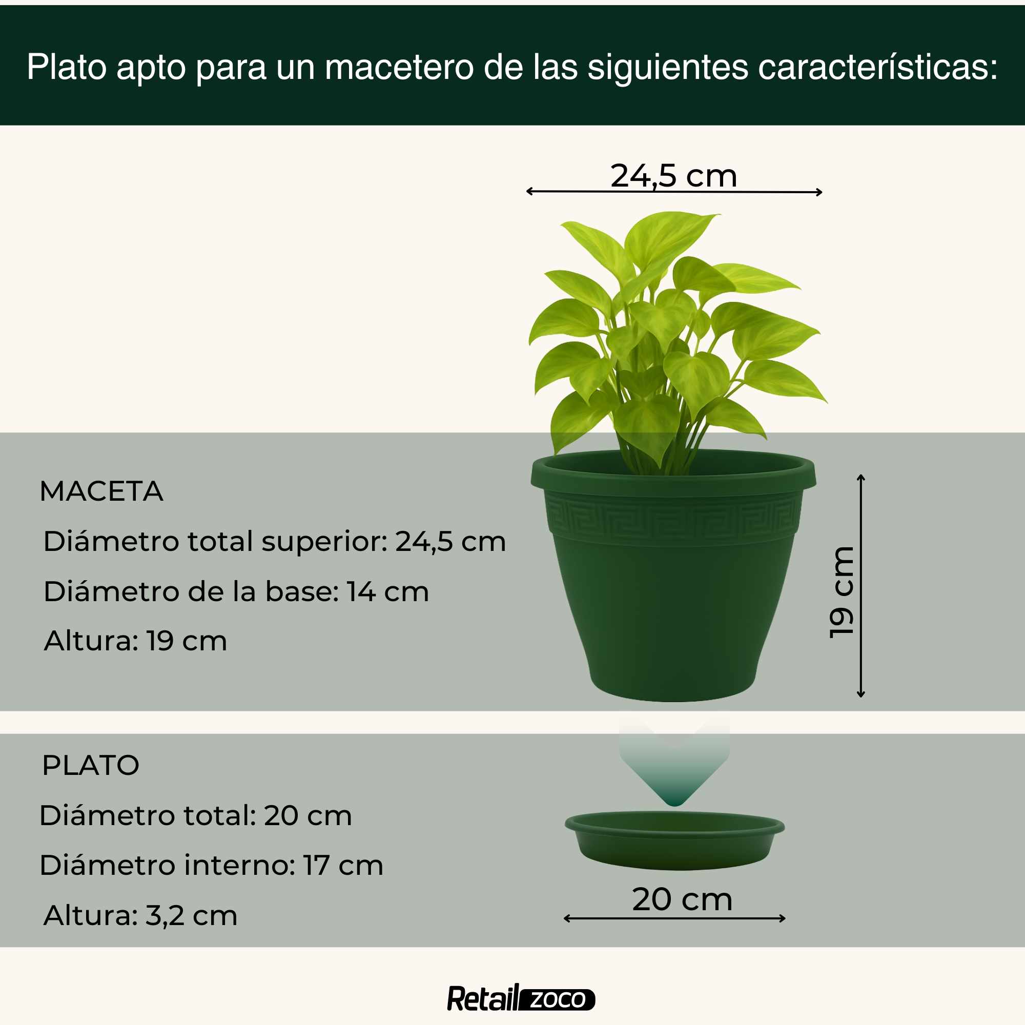 Plato de maceta Verde apto para maceta de 25 cm - imagen 3