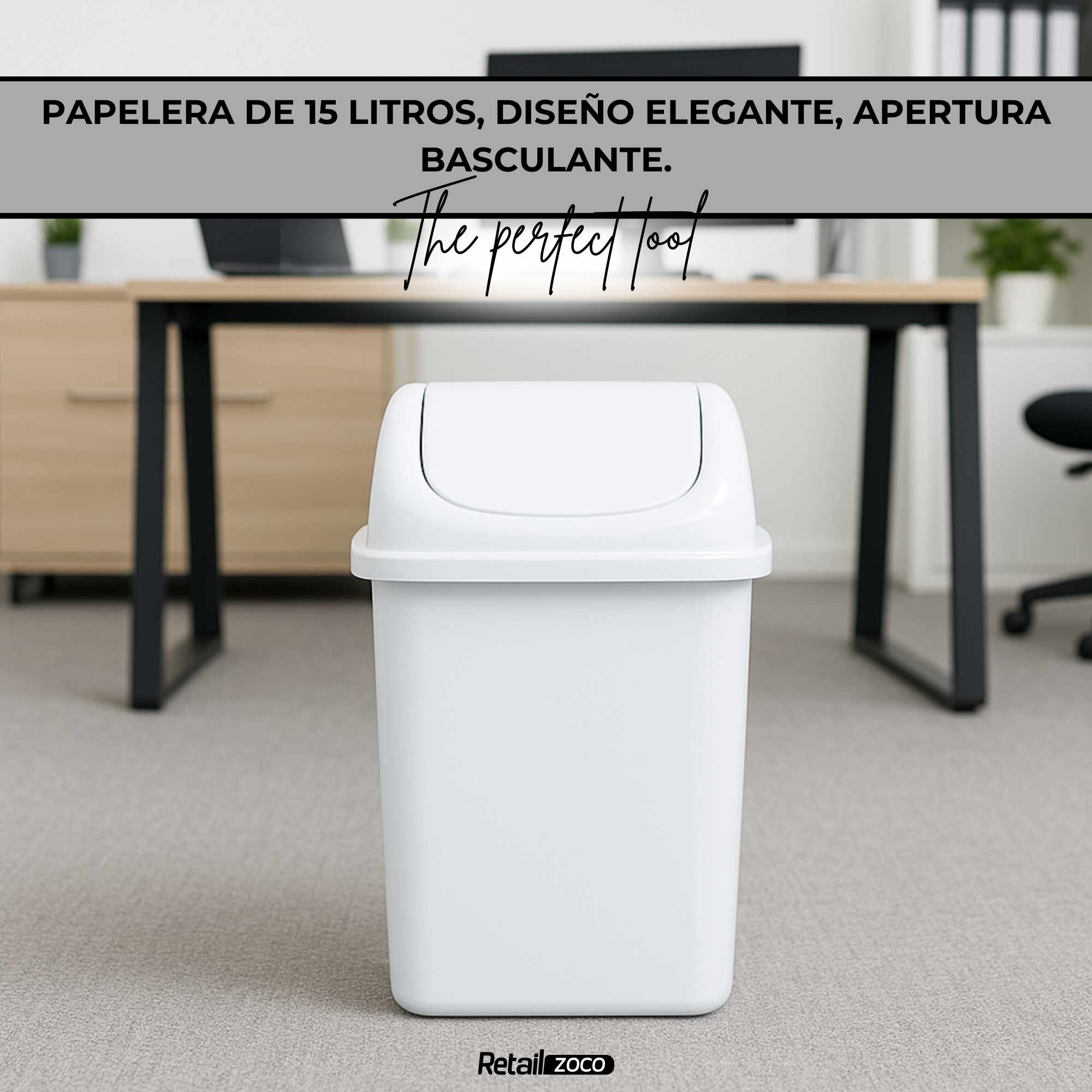 Papelera Basculante 15 Litros Blanco - imagen 3