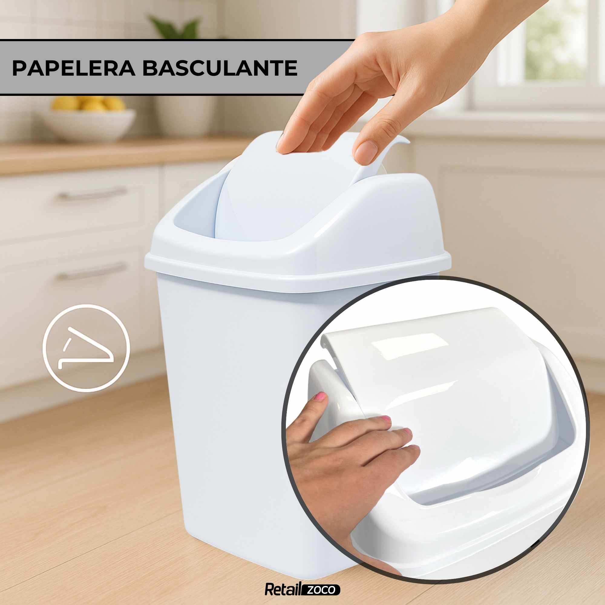 Papelera Basculante 15 Litros Blanco - imagen 5