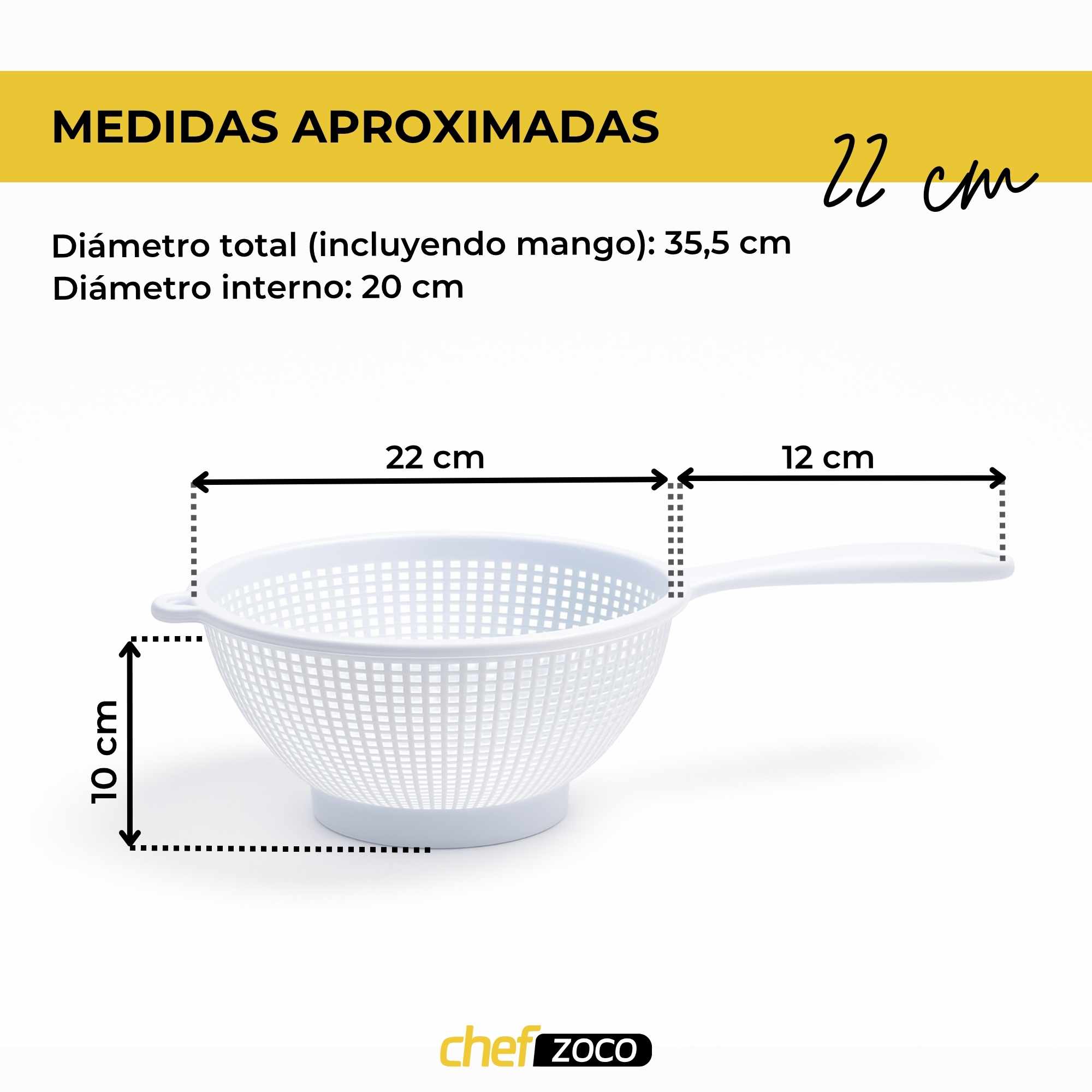 Escurridor verduras con mango plastico 22 cm Blanco - imagen 3