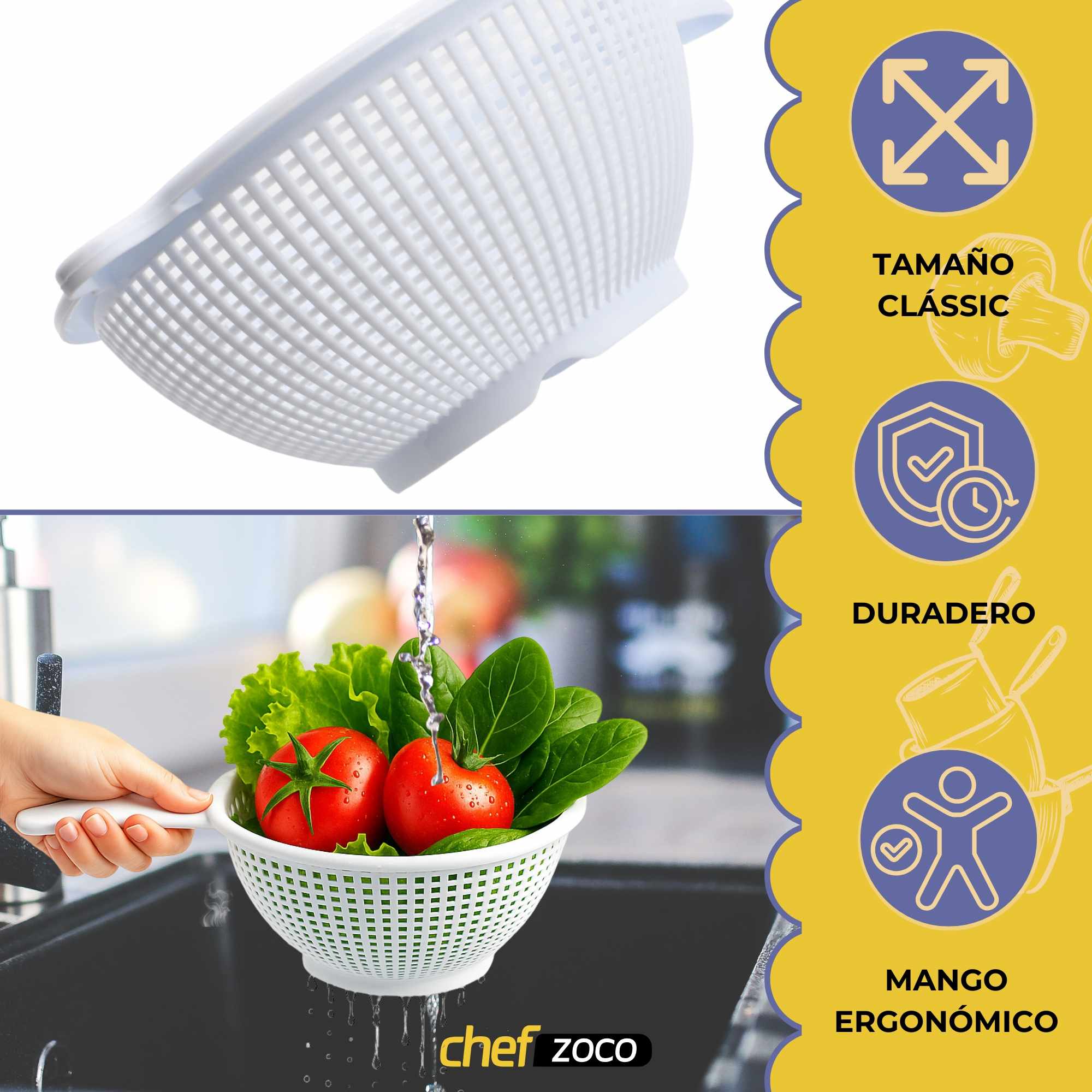 Escurridor verduras con mango plastico 22 cm Blanco - imagen 4