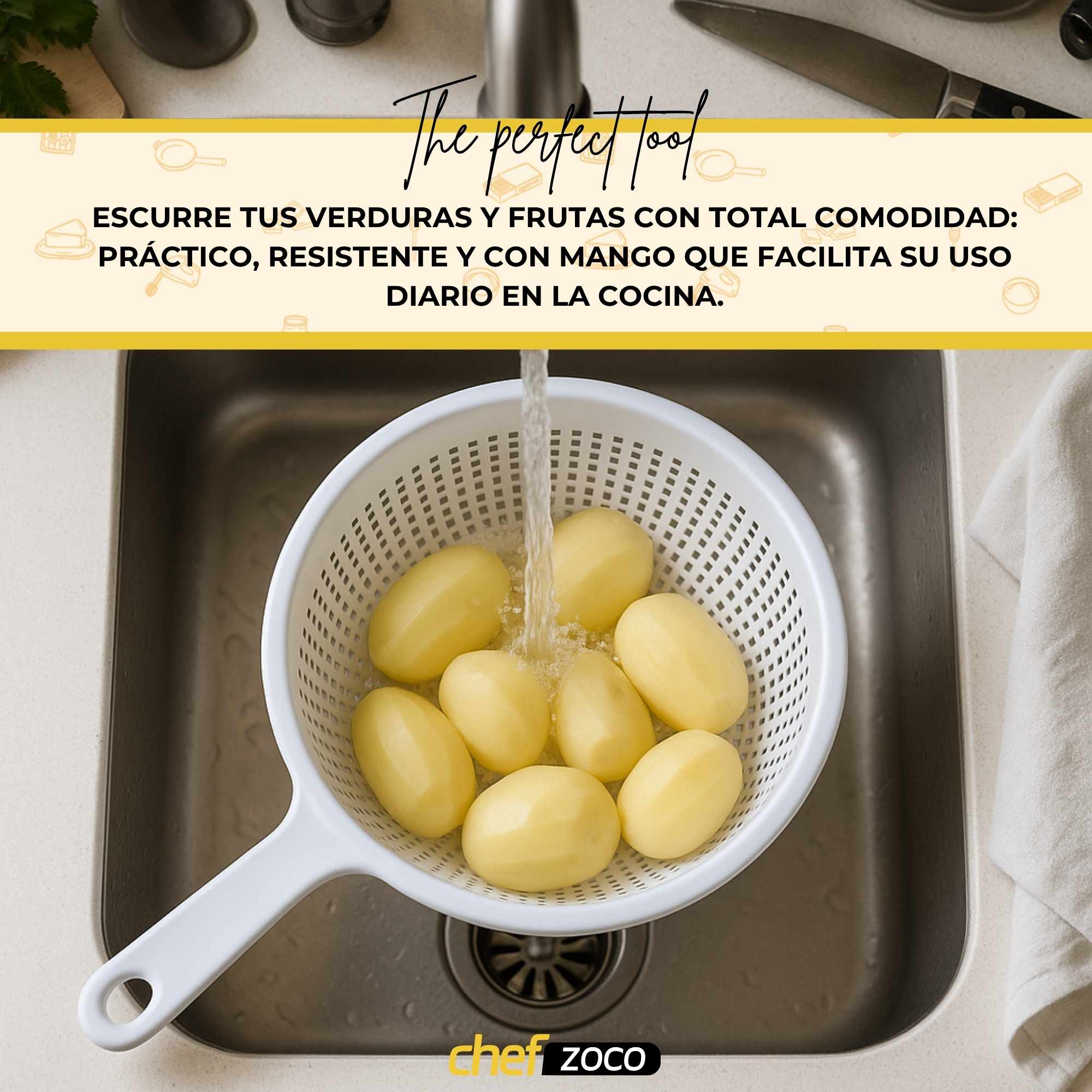 Escurridor verduras con mango plastico 22 cm Blanco - imagen 5
