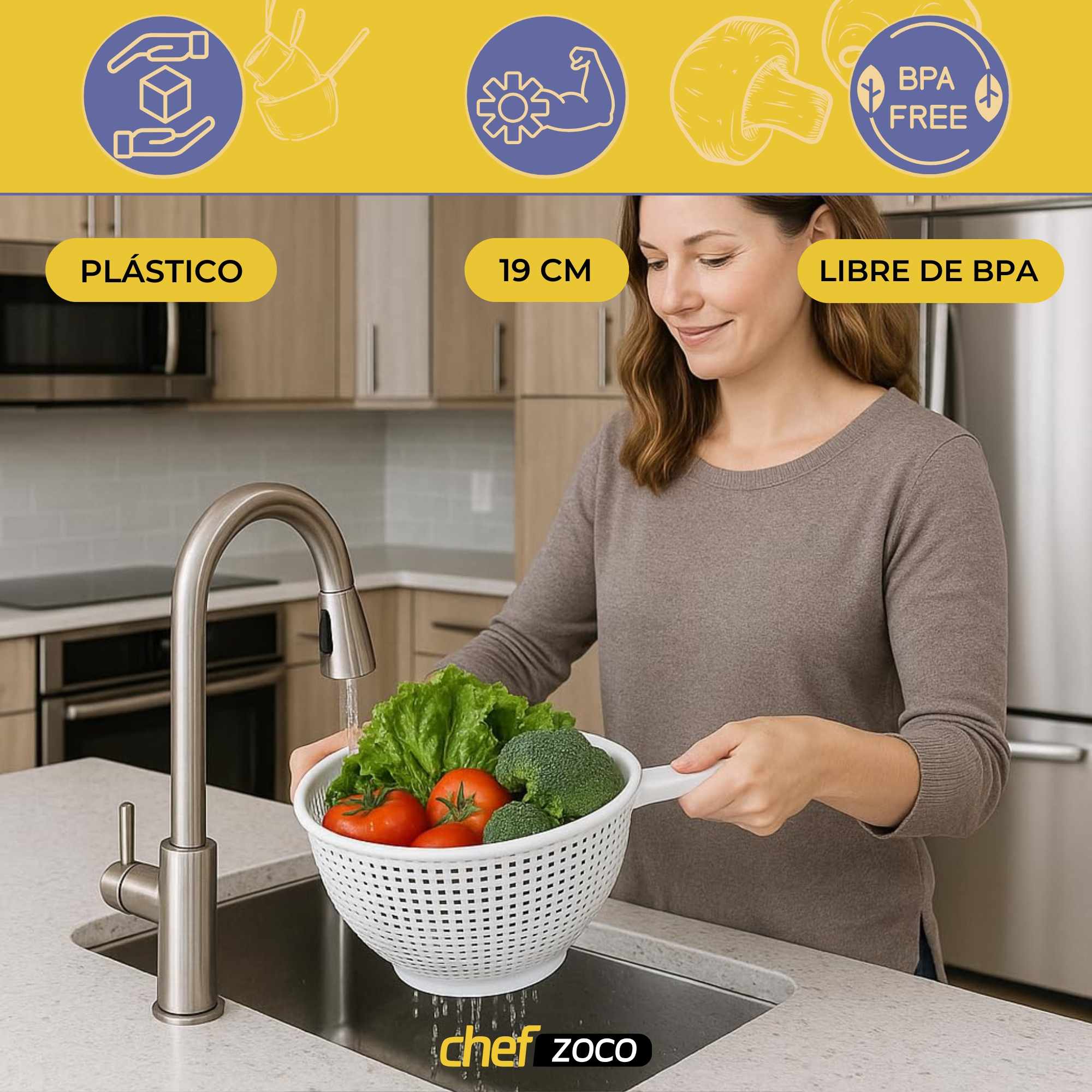 Escurridor verduras con mango plastico 19 cm Blanco - imagen 2