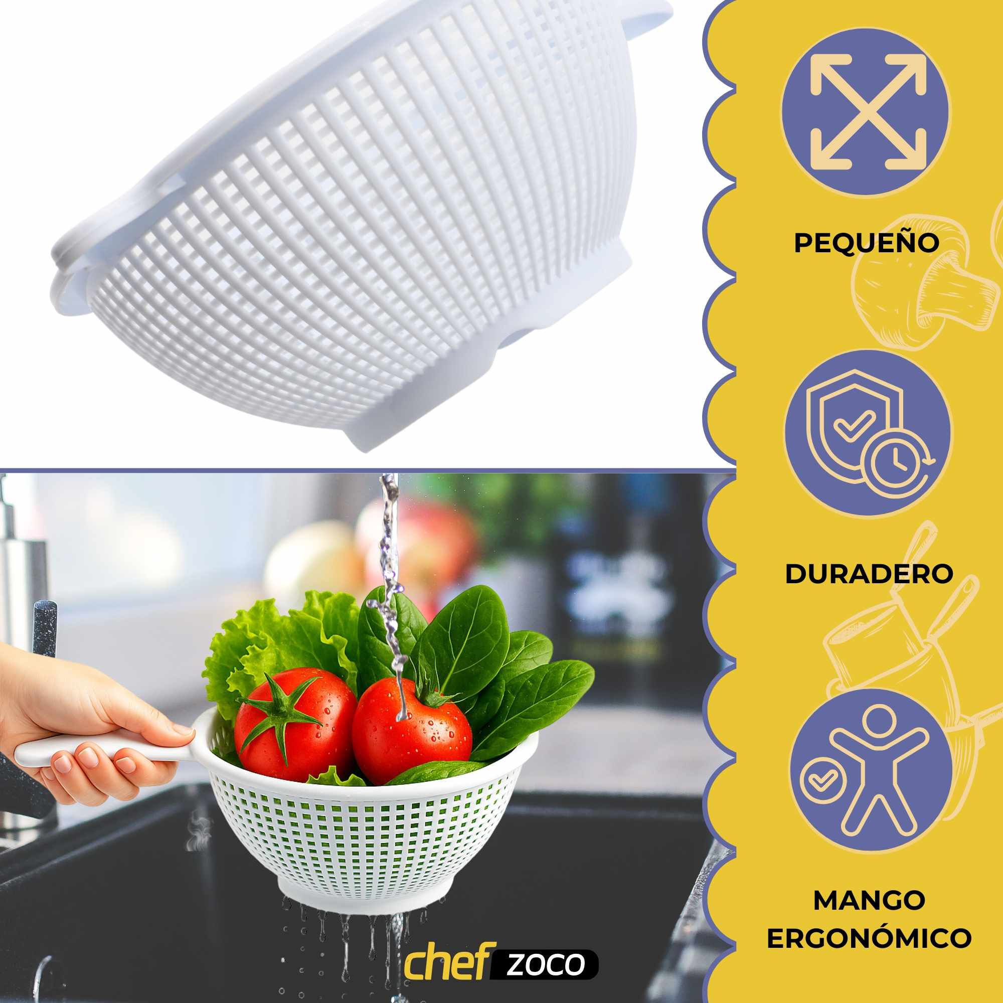 Escurridor verduras con mango plastico 19 cm Blanco - imagen 4