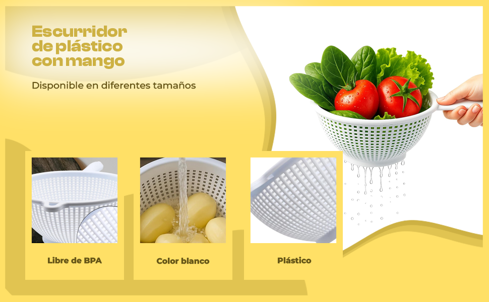 Banner - Escurridor verduras con mango plastico 19 cm Blanco