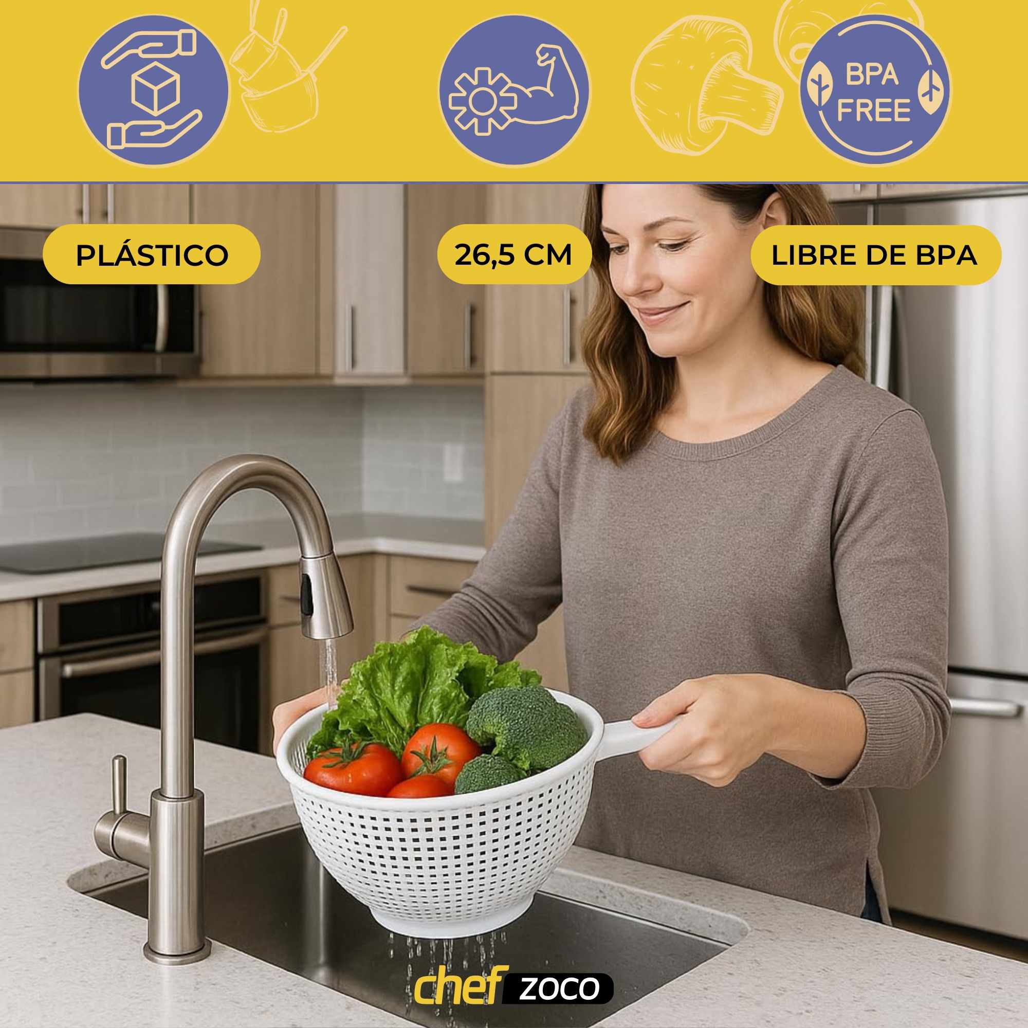 Escurridor verduras con mango plastico 26.5 cm Blanco - imagen 2