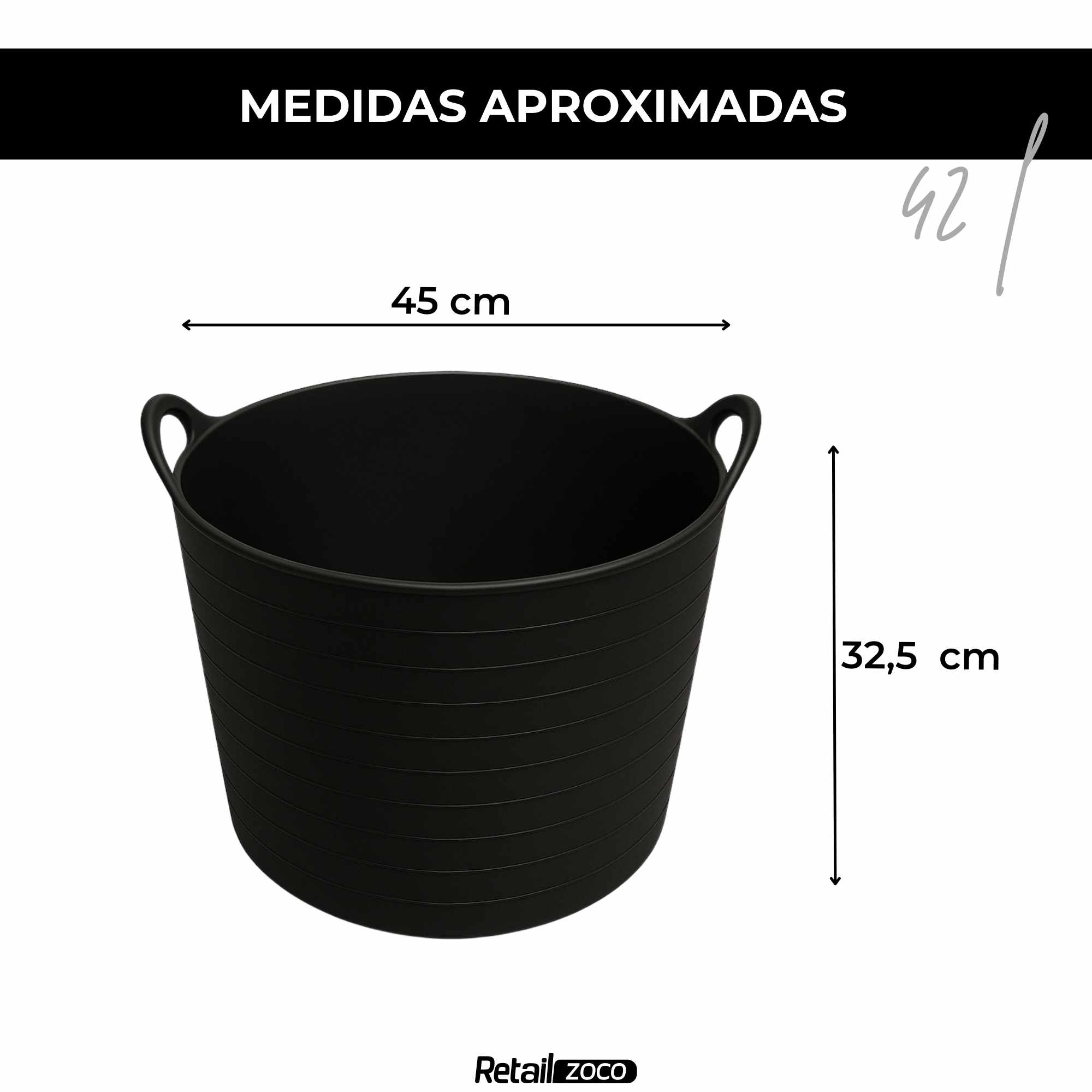 Capazo 42 Litros industrial Negro con asas PE-LD - imagen 4