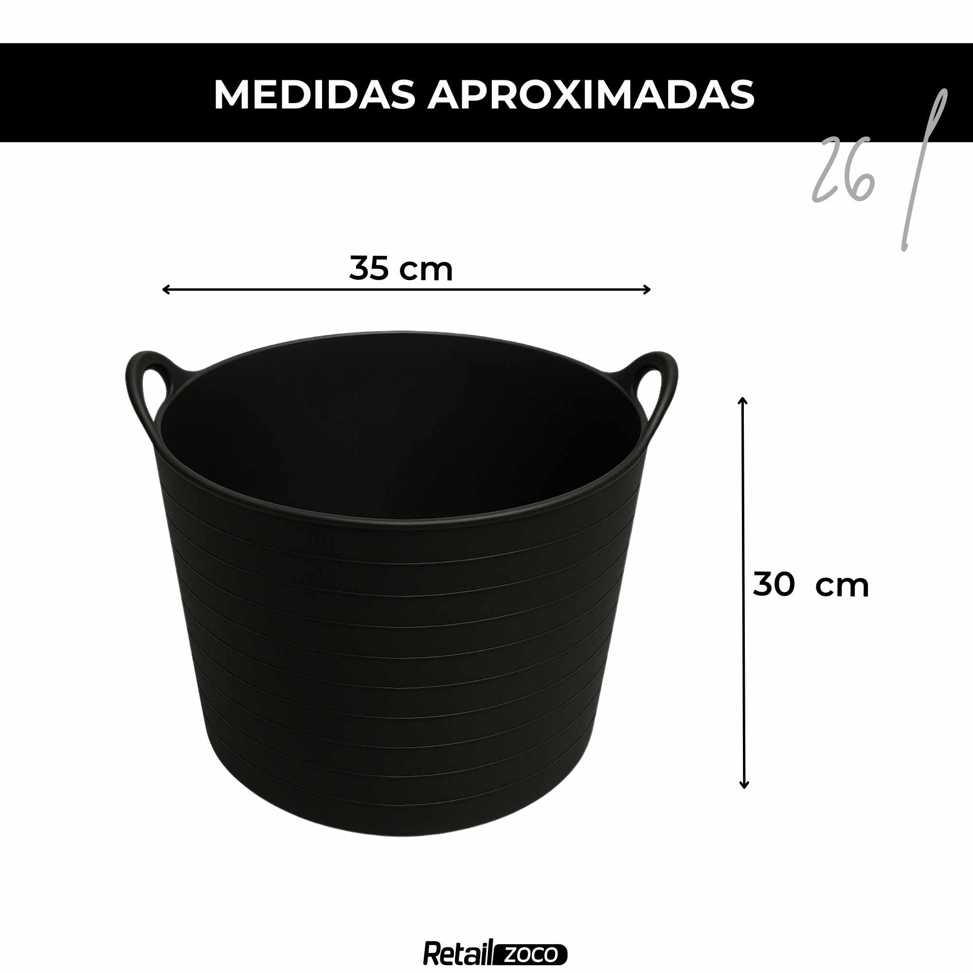 Capazo 26 Litros Negro con asas PE-LD - imagen 4