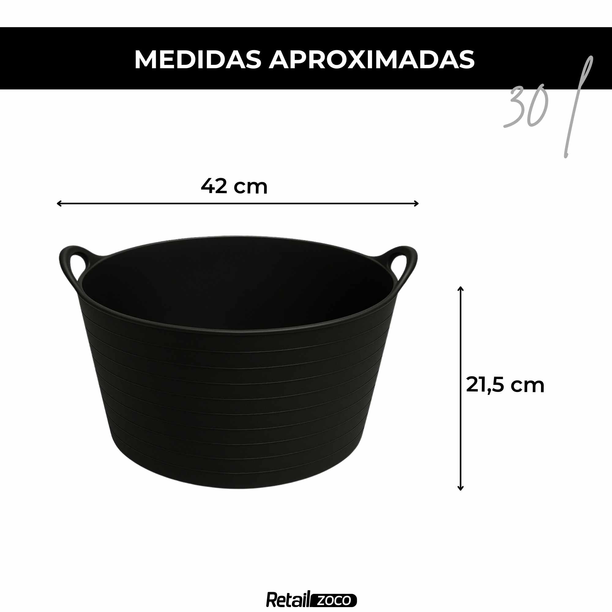 Capazo 30 Litros Negro con asas PE-LD - imagen 4