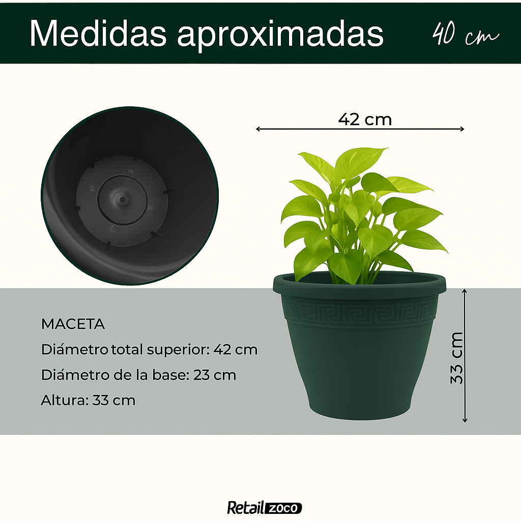 Macetero redondo de plastico 40 cm Verde - imagen 2