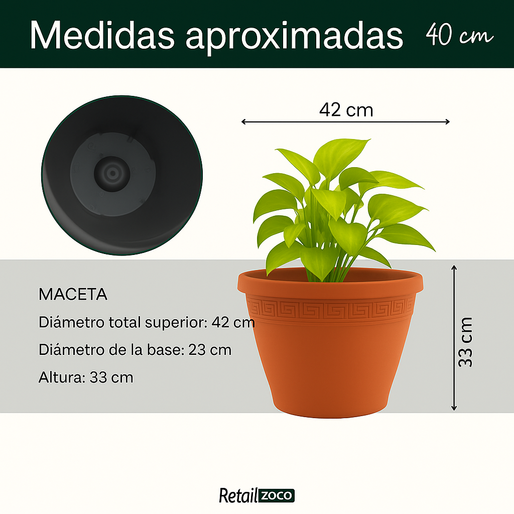 Macetero redondo de plastico 40 cm Terracota - imagen 2