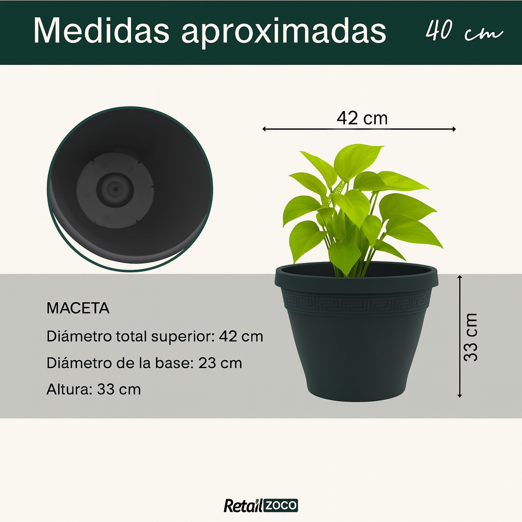 Macetero redondo de plastico 40 cm Antracita - imagen 2