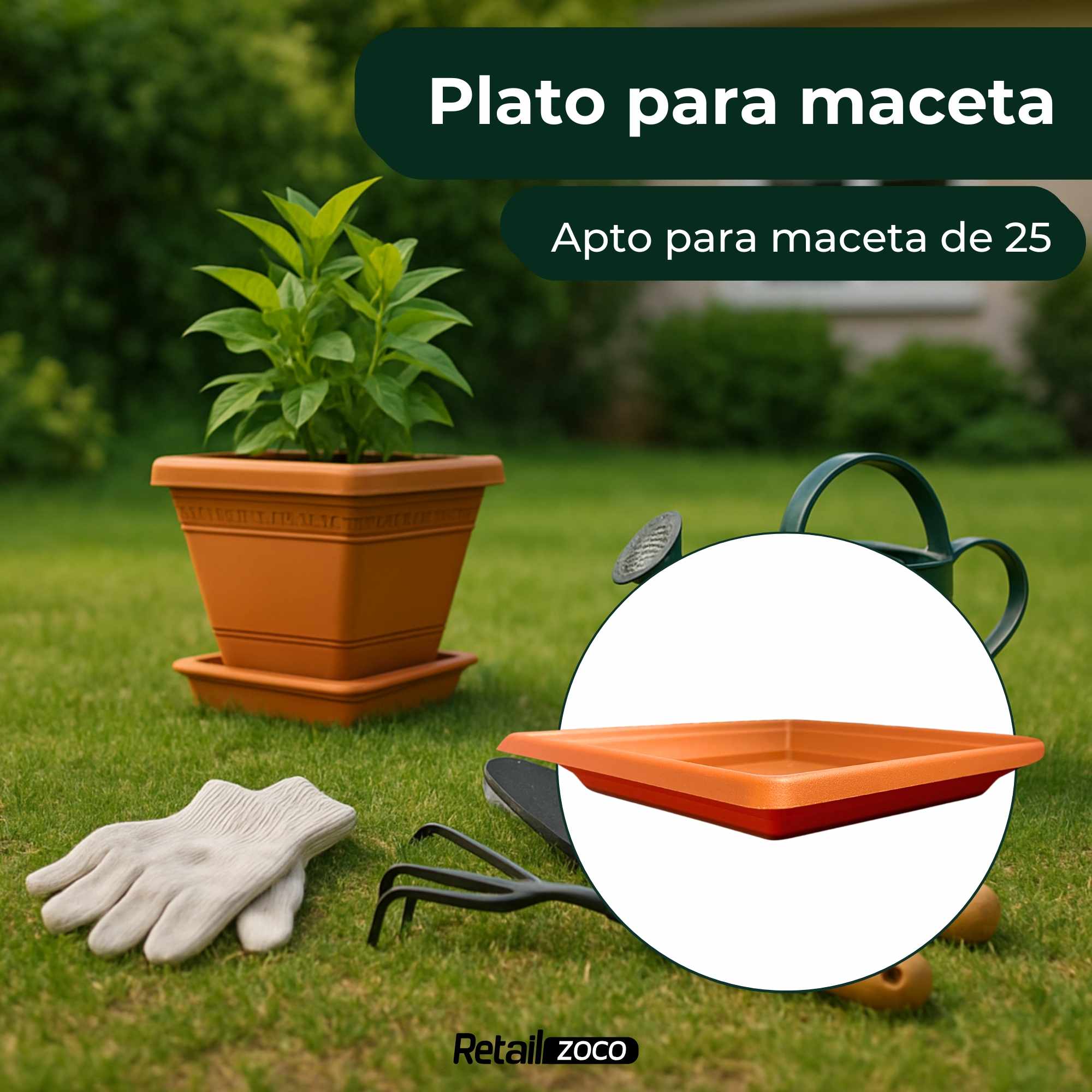 Plato cuadrado de maceta Terracota apto para maceta de 25 cm - imagen 2