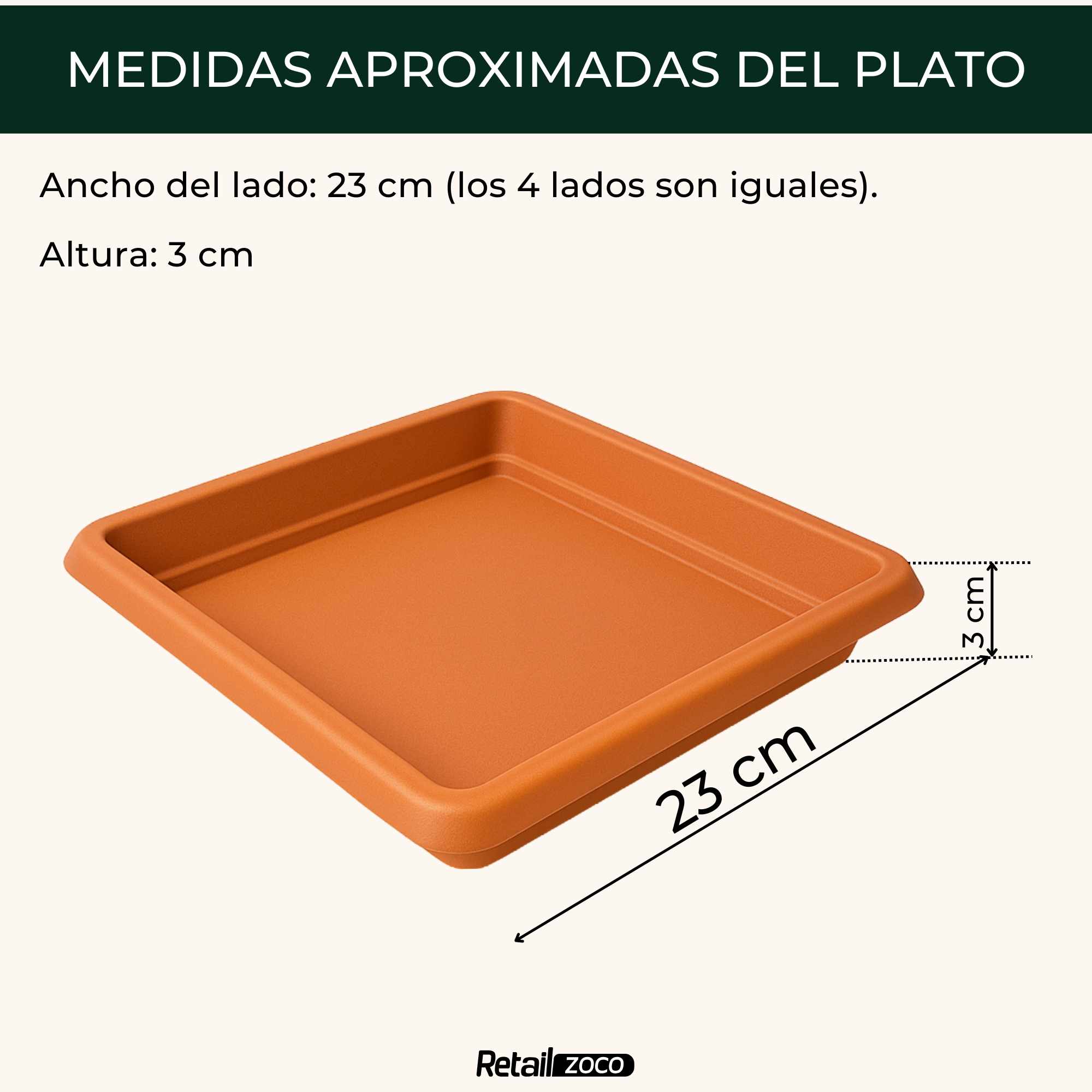 Plato cuadrado de maceta Terracota apto para maceta de 25 cm - imagen 3