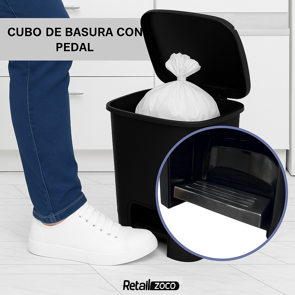 Cubo basura plastico apertura pedal moderno 27 Litros negro - imagen 6
