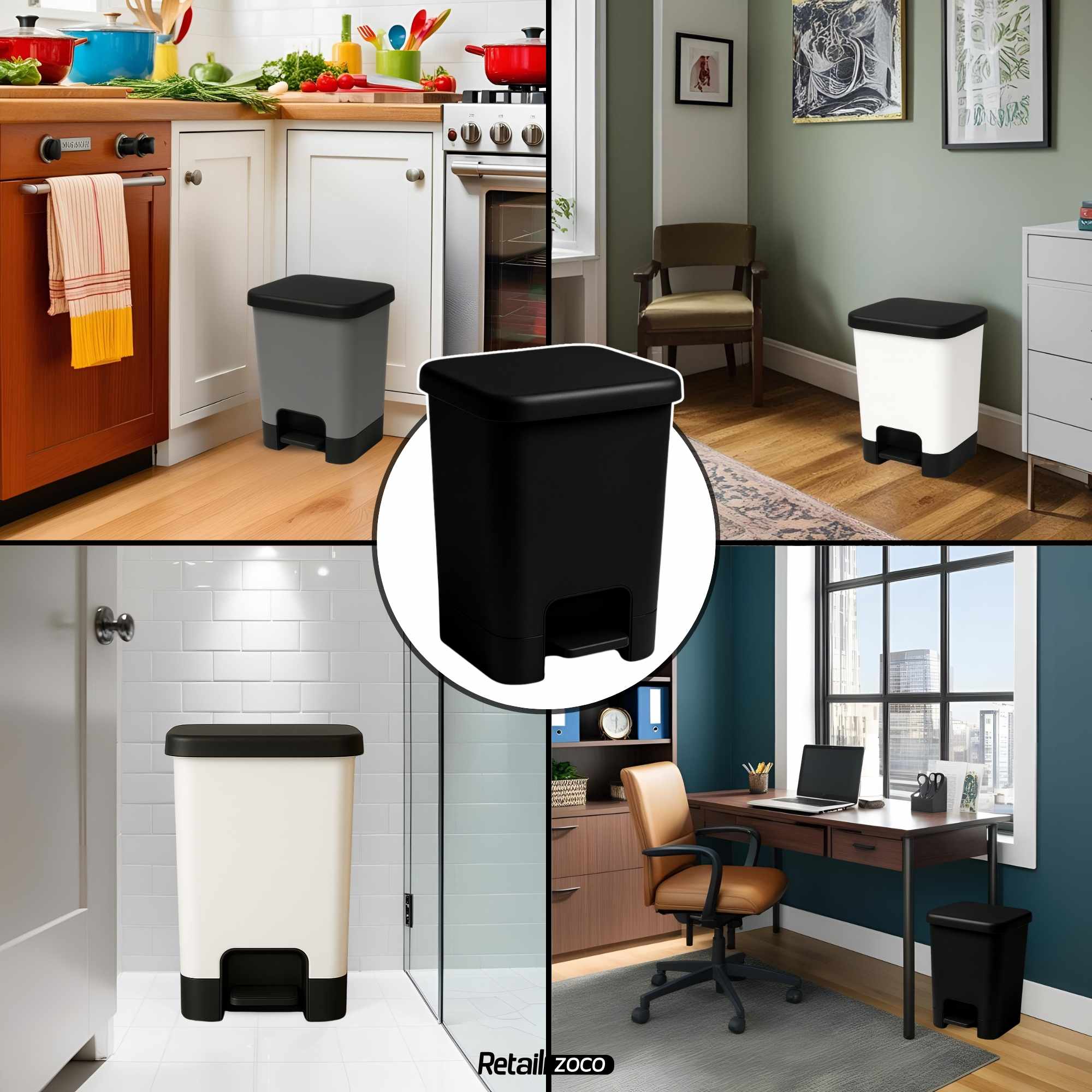 Cubo basura plastico apertura pedal moderno 27 Litros negro - imagen 5