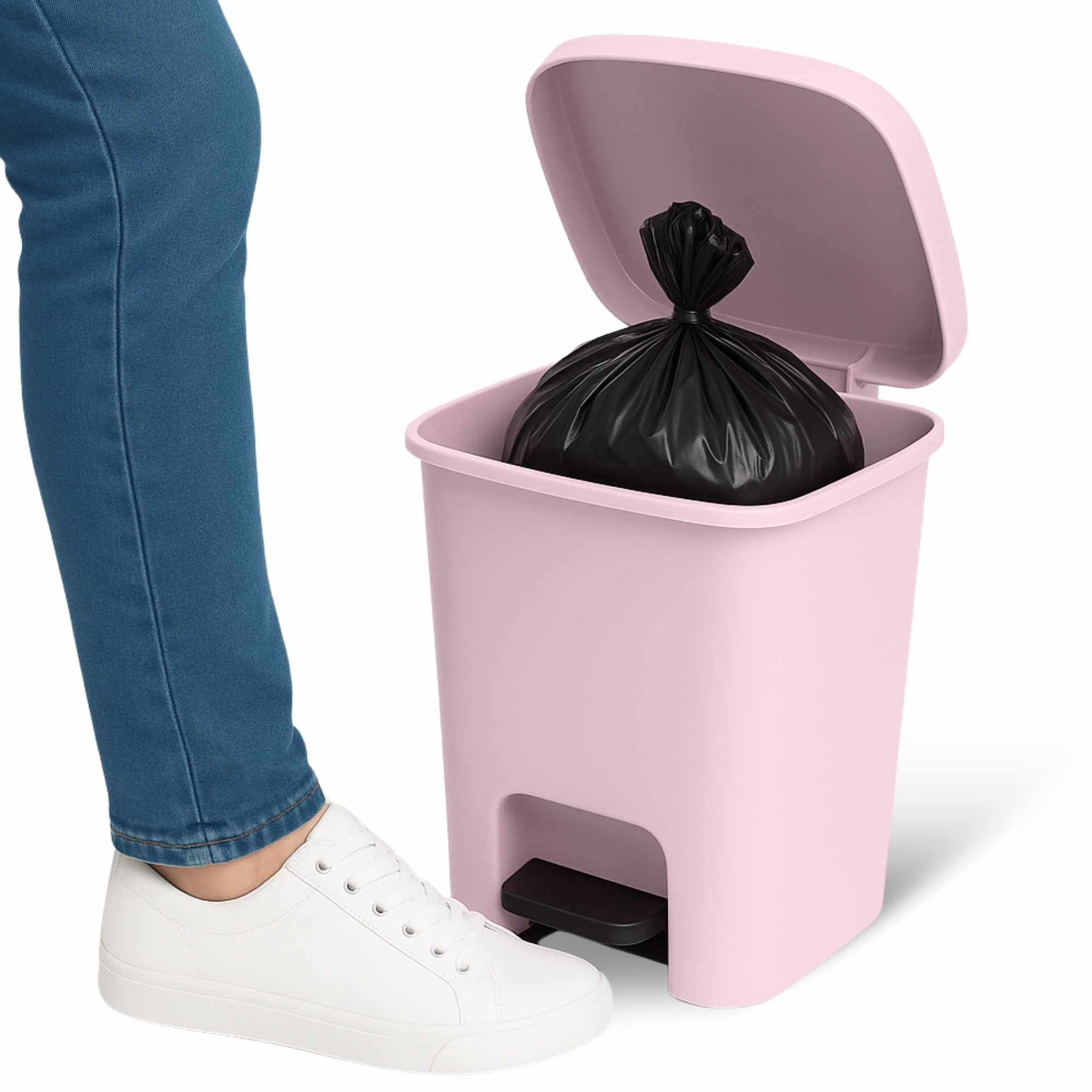 Cubo basura plastico apertura pedal moderno 27 Litros Rosa Claro