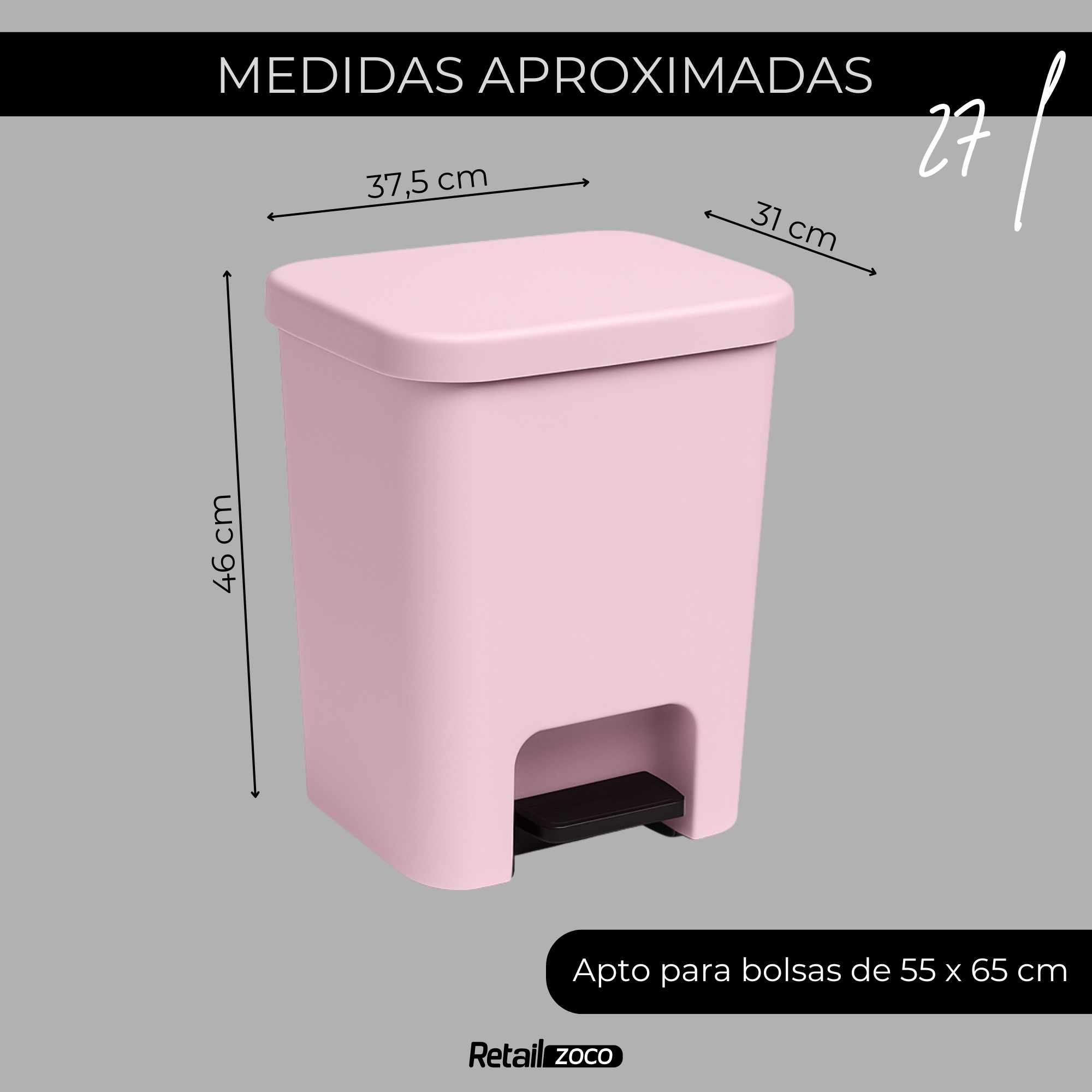 Cubo basura plastico apertura pedal moderno 27 Litros Rosa Claro - imagen 3