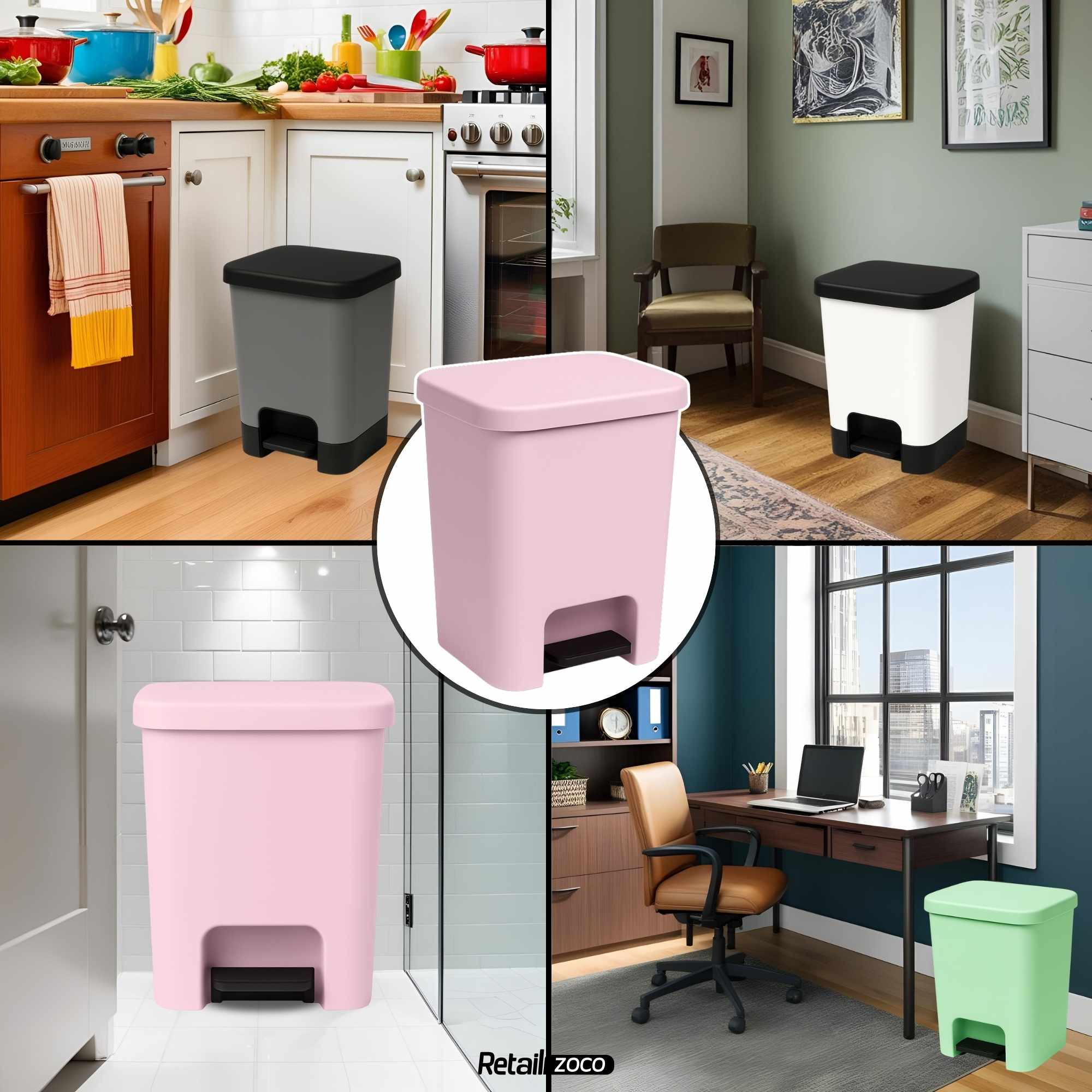 Cubo basura plastico apertura pedal moderno 27 Litros Rosa Claro - imagen 4