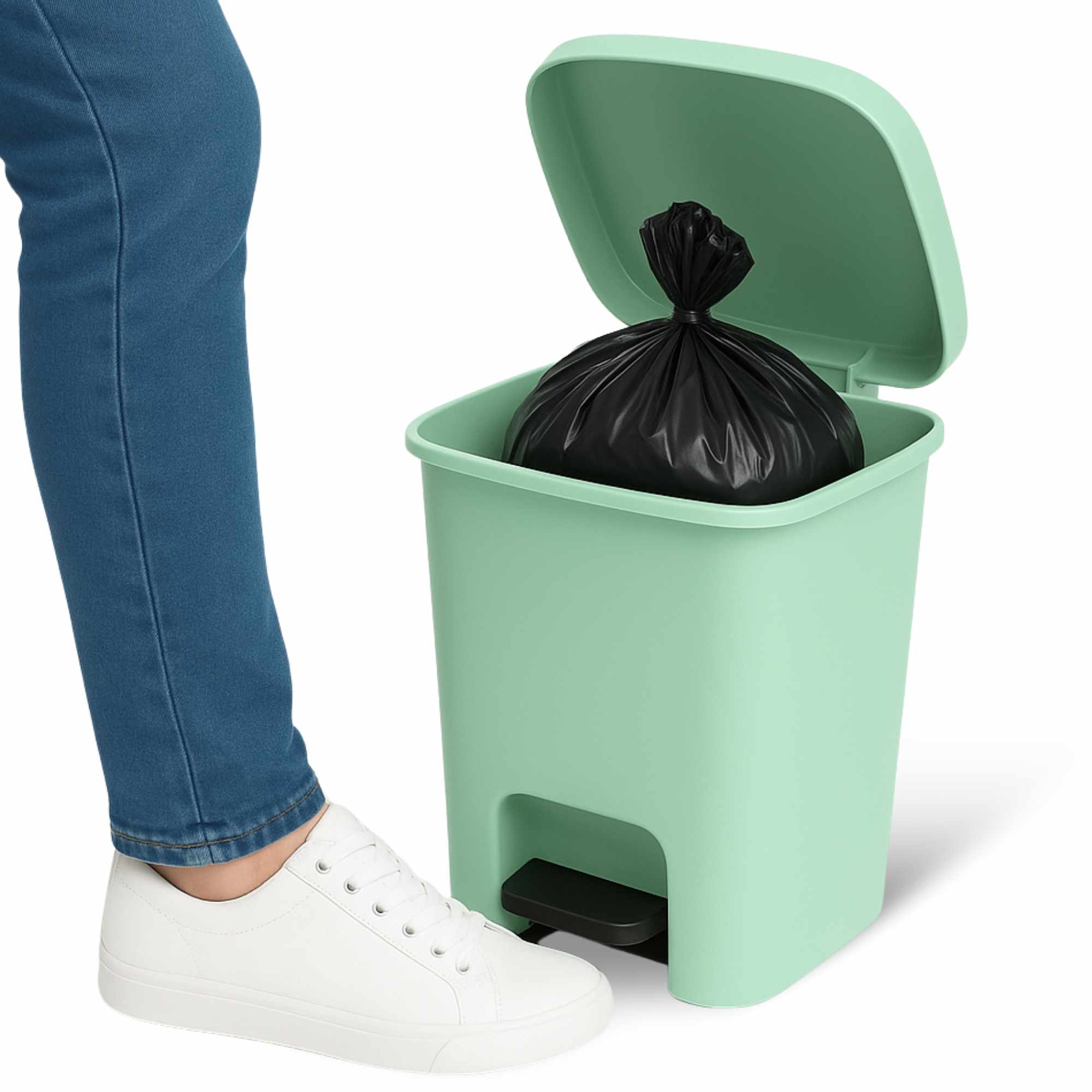 Cubo basura plastico apertura pedal moderno 27 Litros Verde Claro
