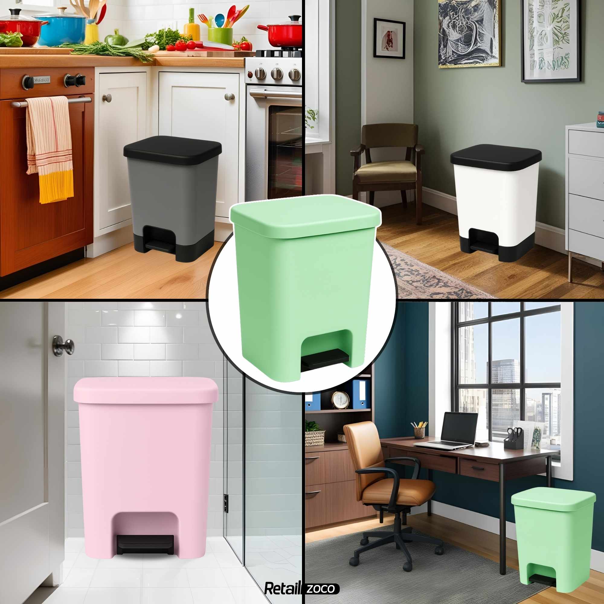 Cubo basura plastico apertura pedal moderno 27 Litros Verde Claro - imagen 3