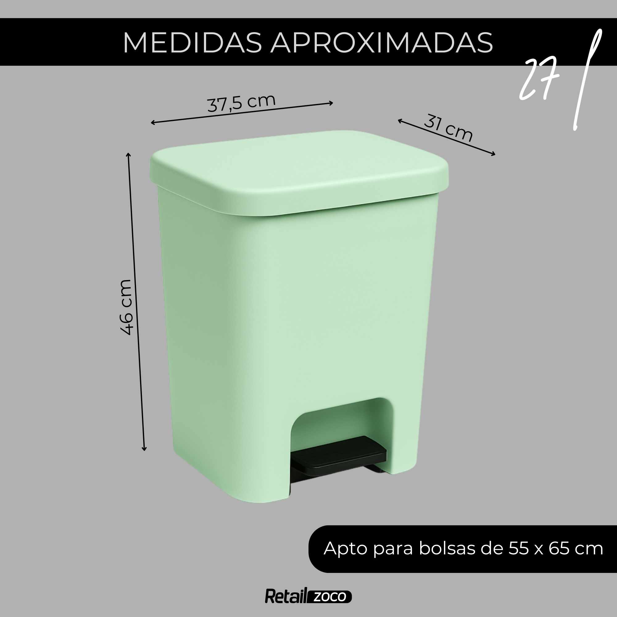 Cubo basura plastico apertura pedal moderno 27 Litros Verde Claro - imagen 4