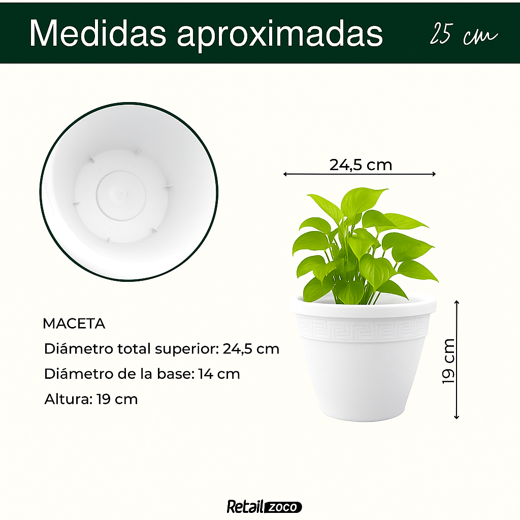 Macetero redondo de plastico 25 cm Blanco - imagen 6