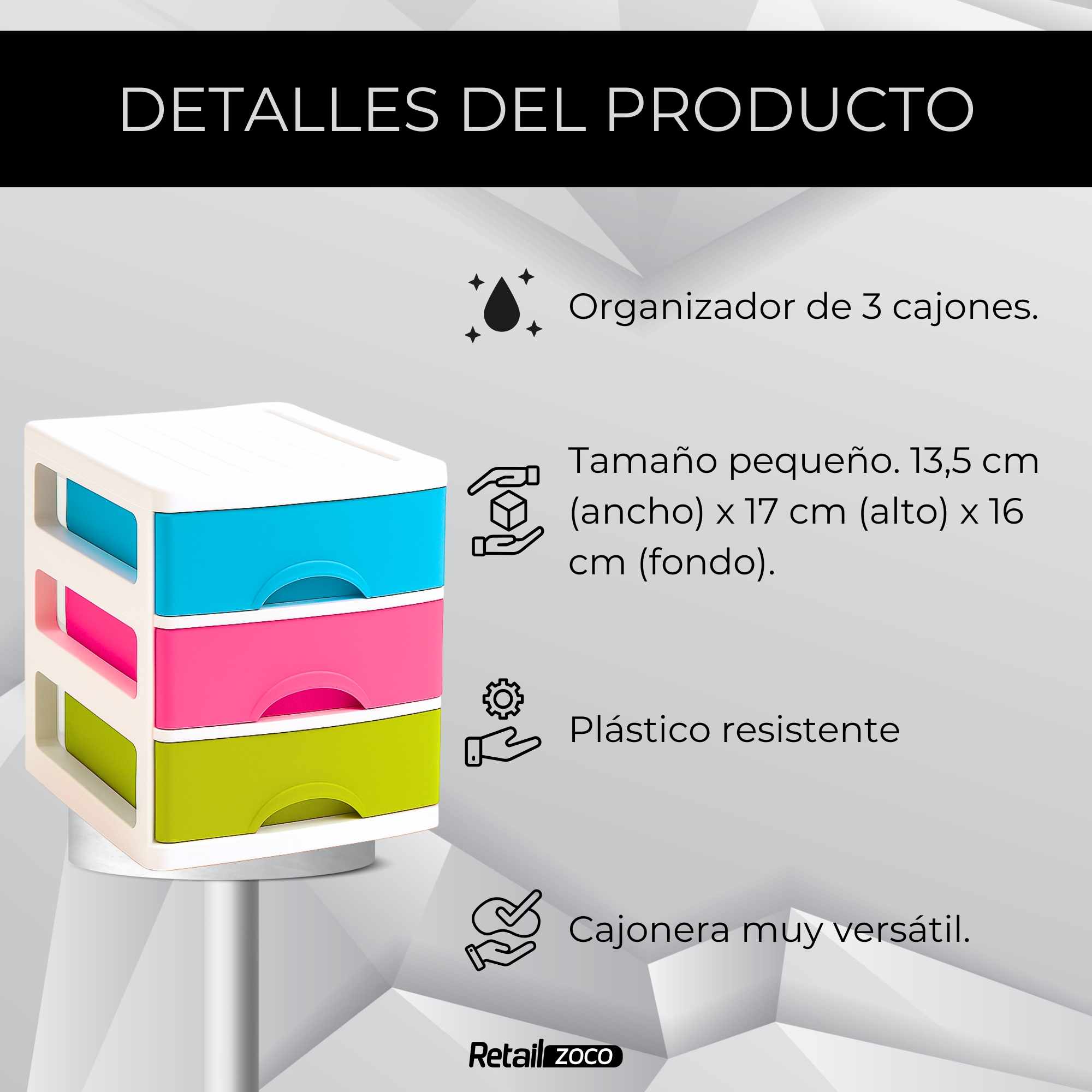 Cajonera de plastico 3 niveles Turia Multicolor - imagen 3