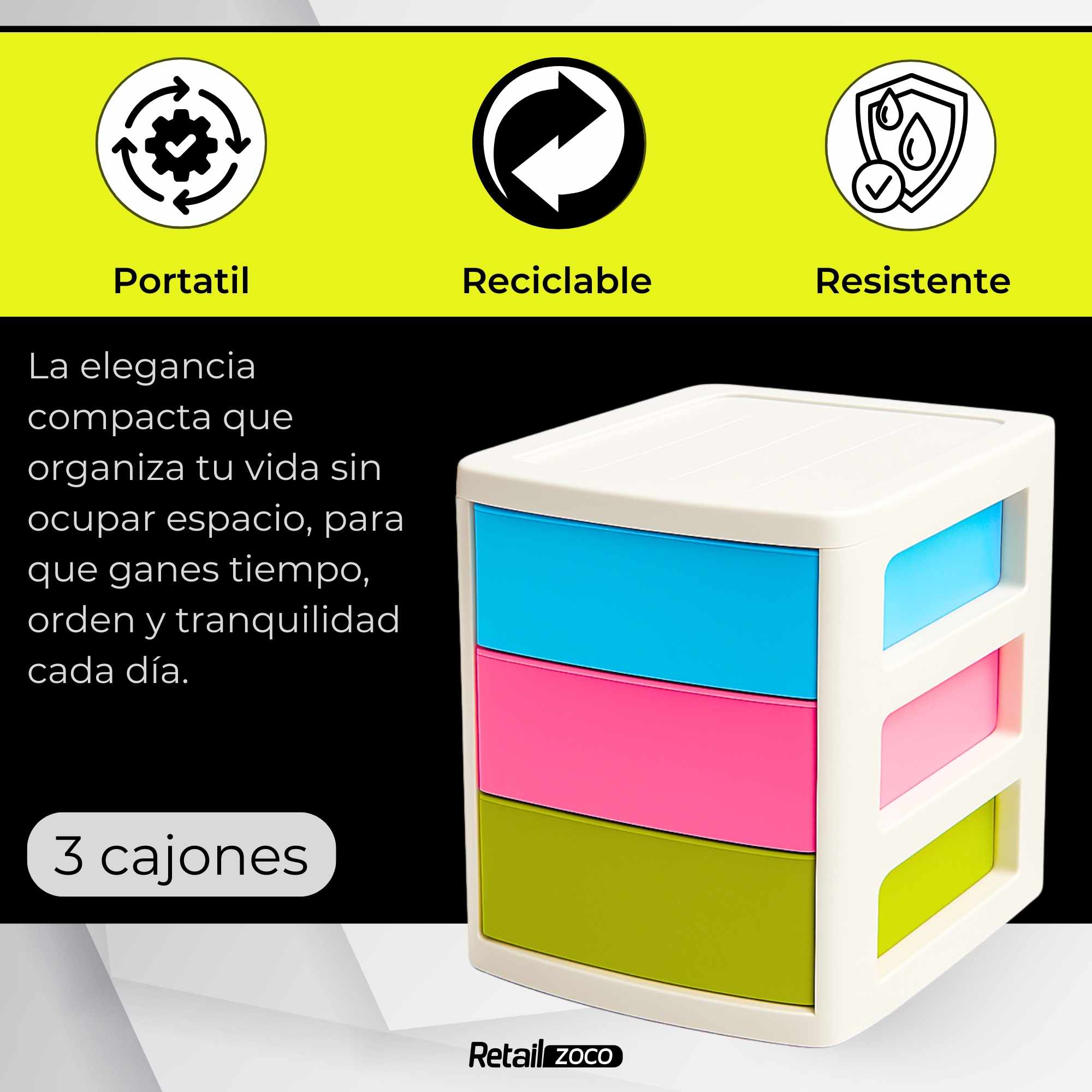 Cajonera de plastico 3 niveles Turia Multicolor - imagen 4