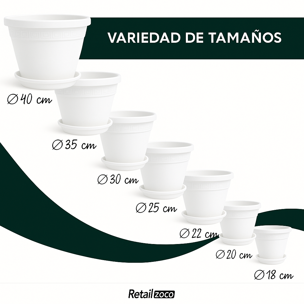 Macetero redondo de plastico 30 cm Blanco - imagen 5